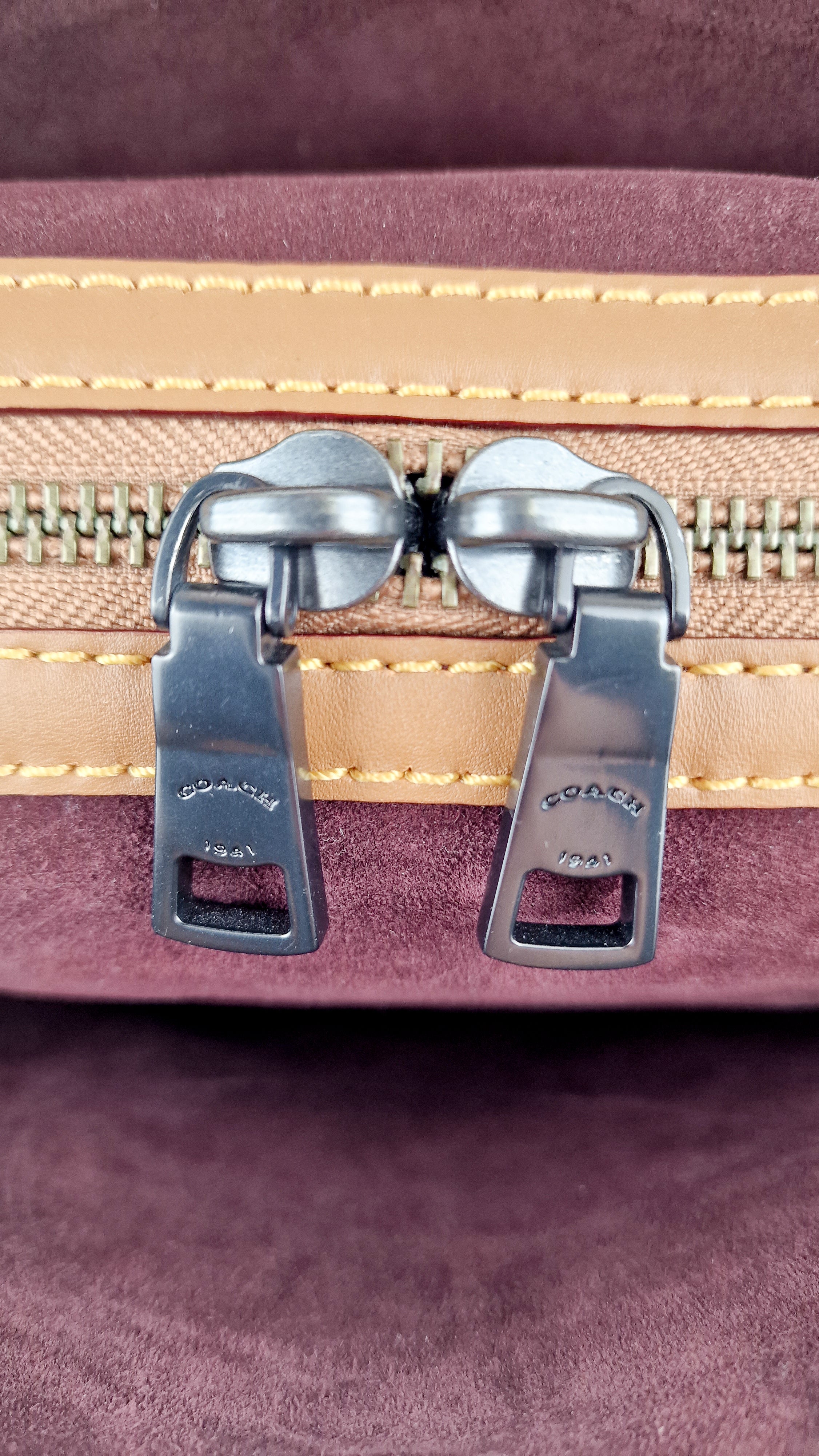 Coach 1941 Rogue 25 Light Saddle Brown Leather & Burgundy Suede Handbag - Coach 54536 - Image 13