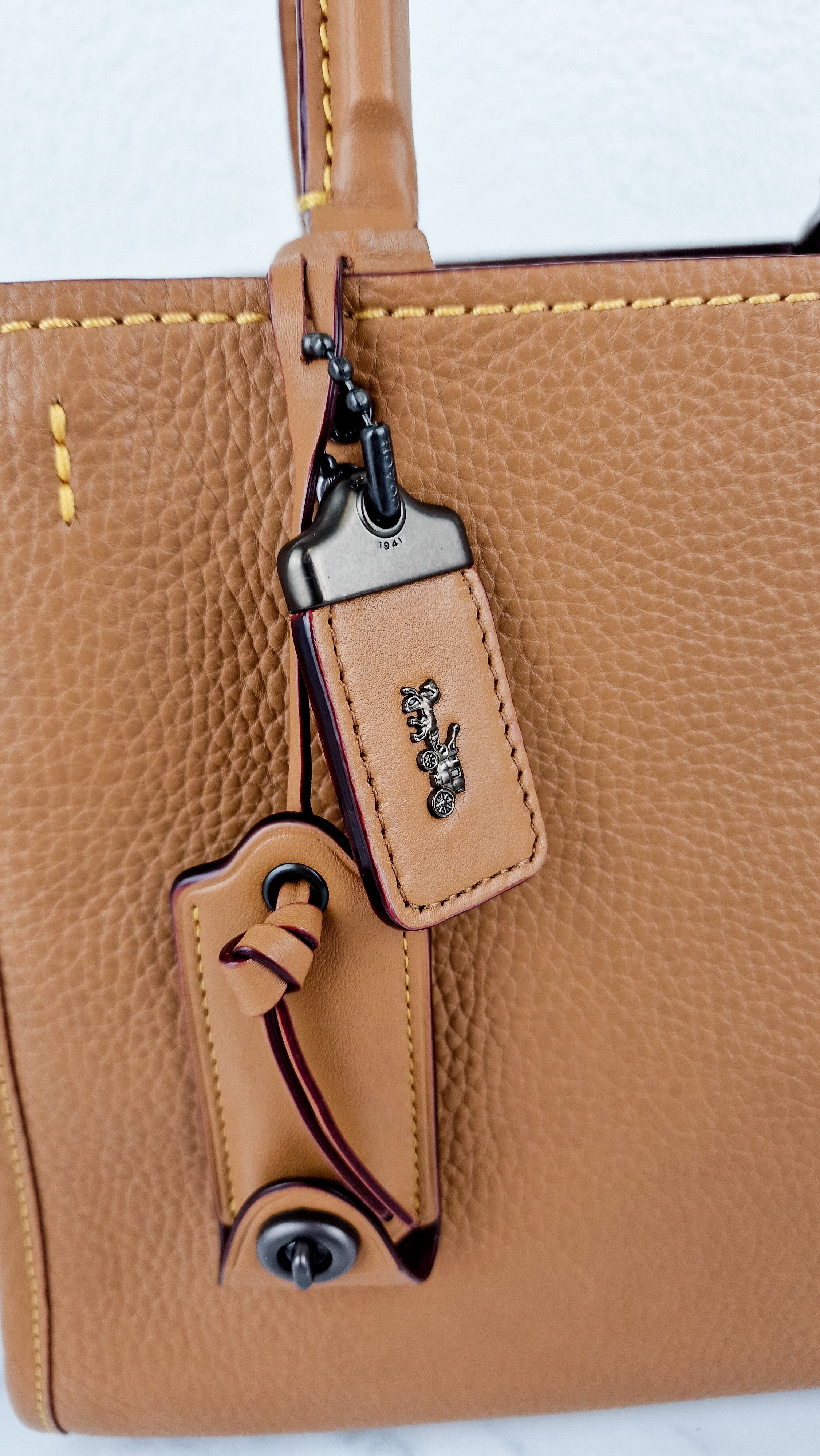 Coach 1941 Rogue 25 Light Saddle Brown Leather & Burgundy Suede Handbag - Coach 54536 - Image 2