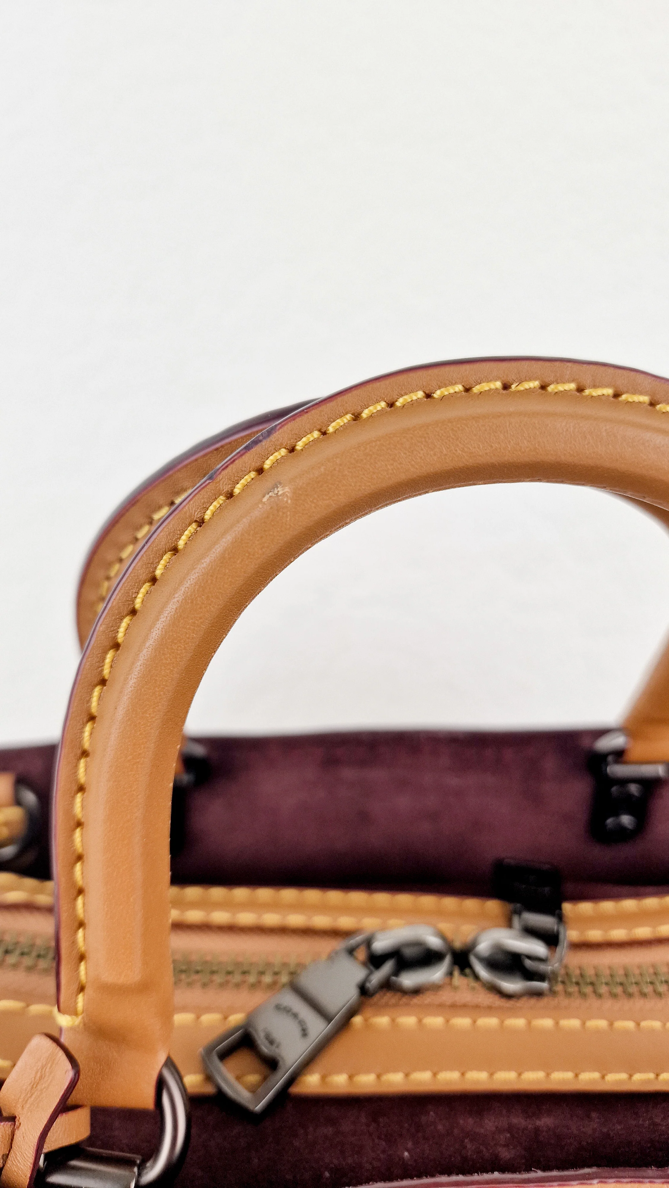 Coach 1941 Rogue 25 Light Saddle Brown Leather & Burgundy Suede Handbag - Coach 54536 - Image 3