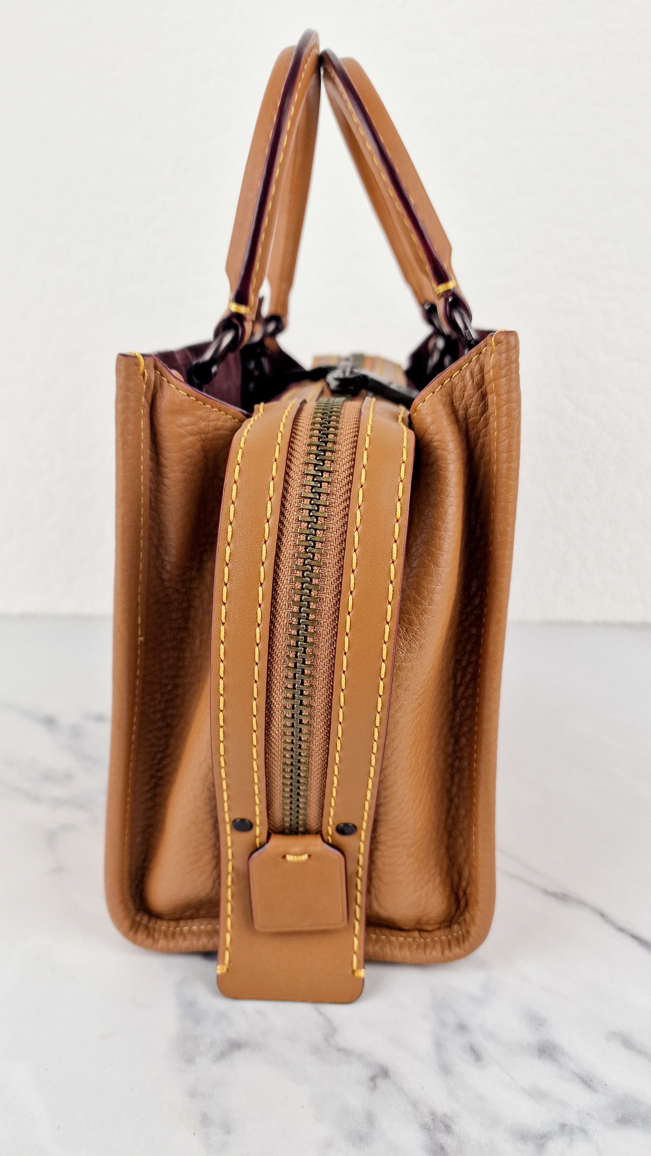 Coach 1941 Rogue 25 Light Saddle Brown Leather & Burgundy Suede Handbag - Coach 54536 - Image 4