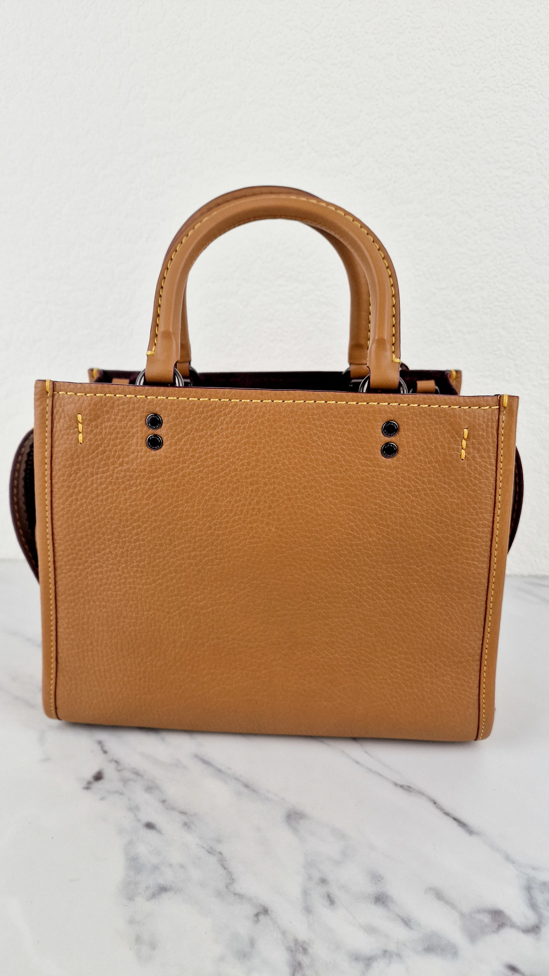 Coach 1941 Rogue 25 Light Saddle Brown Leather & Burgundy Suede Handbag - Coach 54536 - Image 5