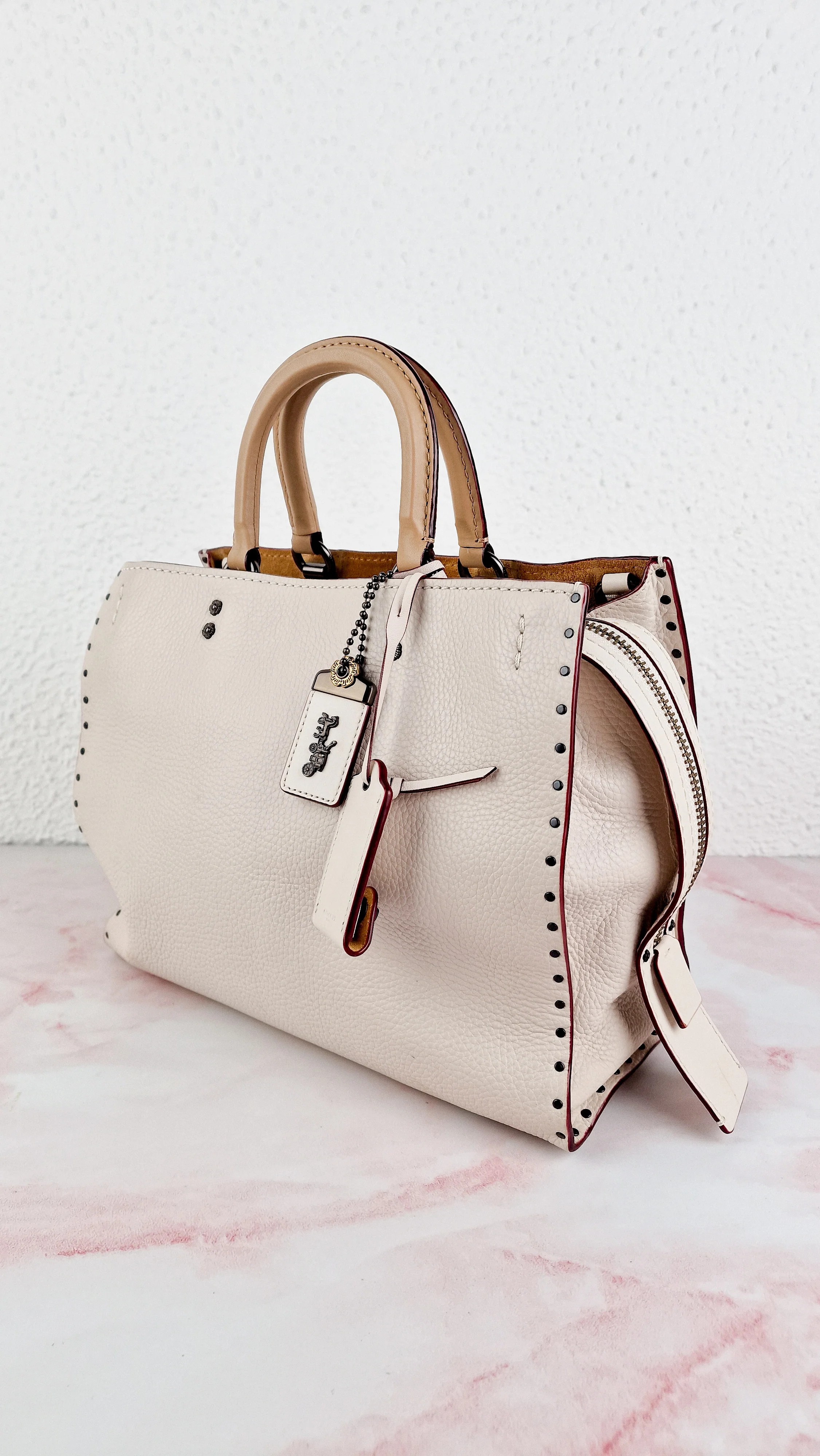 Coach 1941 Rogue 31 in Chalk White Pebble Leather with Border Rivets Tea Rose - Coach 30457 - Image 10