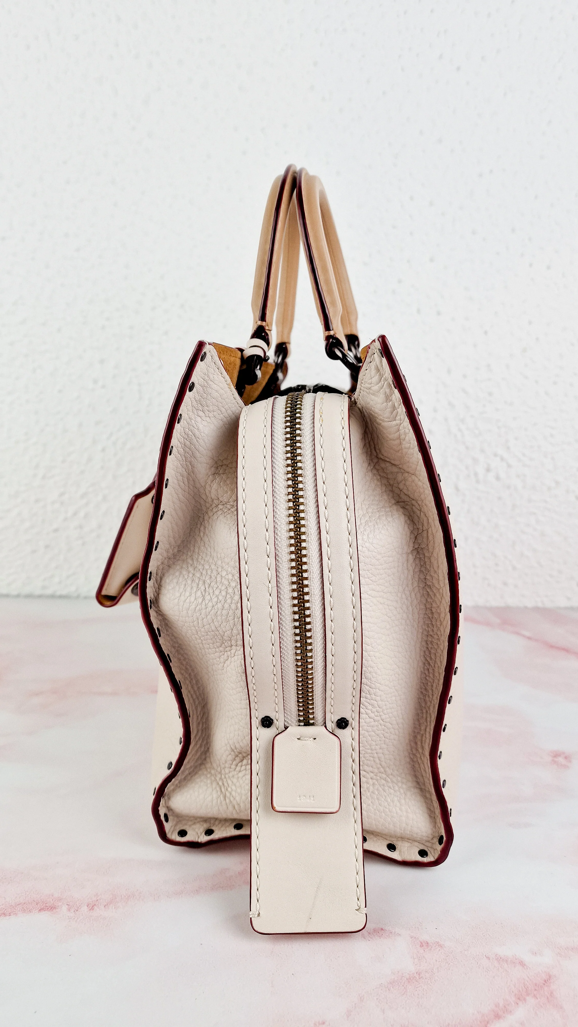Coach 1941 Rogue 31 in Chalk White Pebble Leather with Border Rivets Tea Rose - Coach 30457 - Image 11