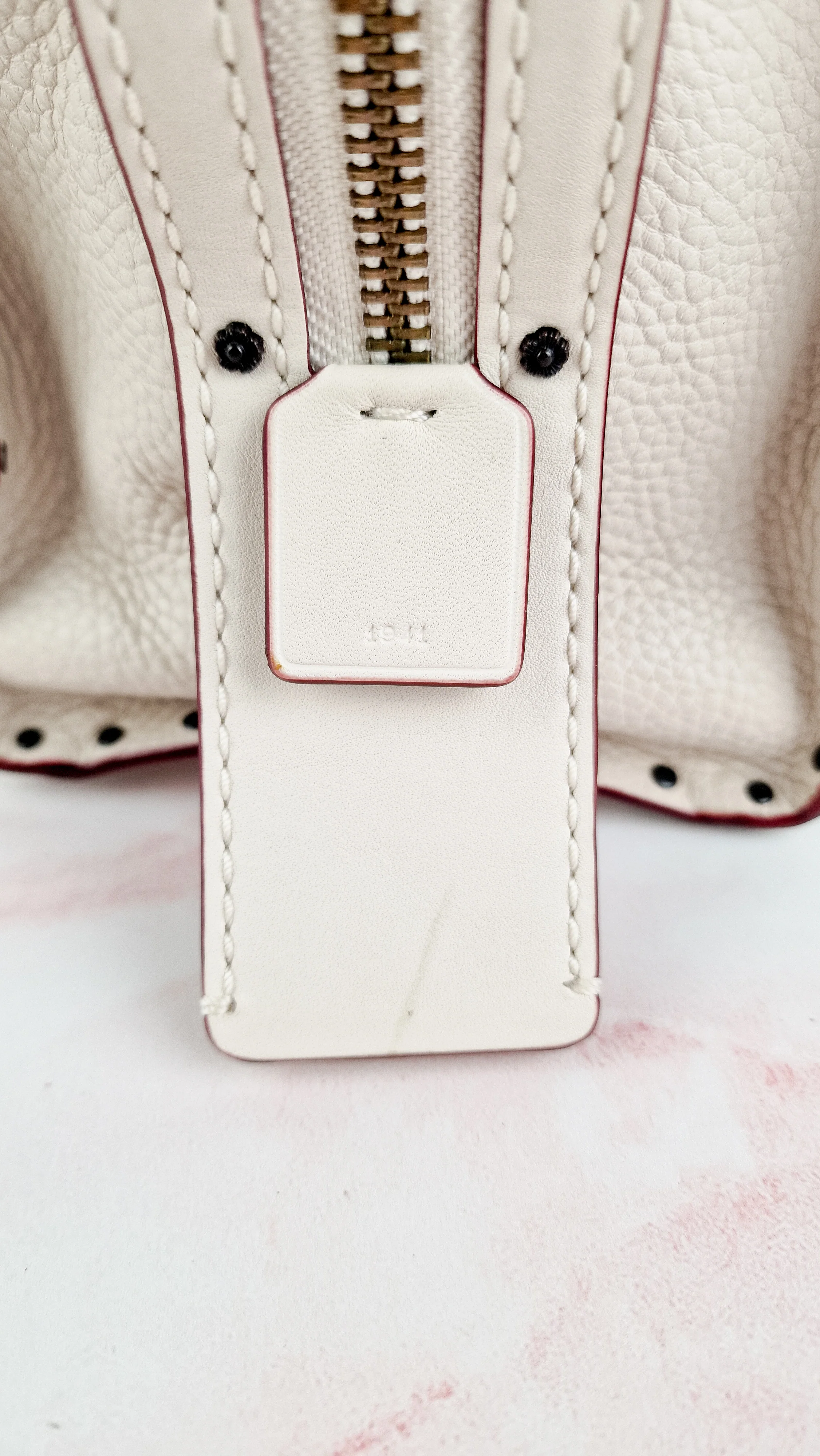 Coach 1941 Rogue 31 in Chalk White Pebble Leather with Border Rivets Tea Rose - Coach 30457 - Image 12