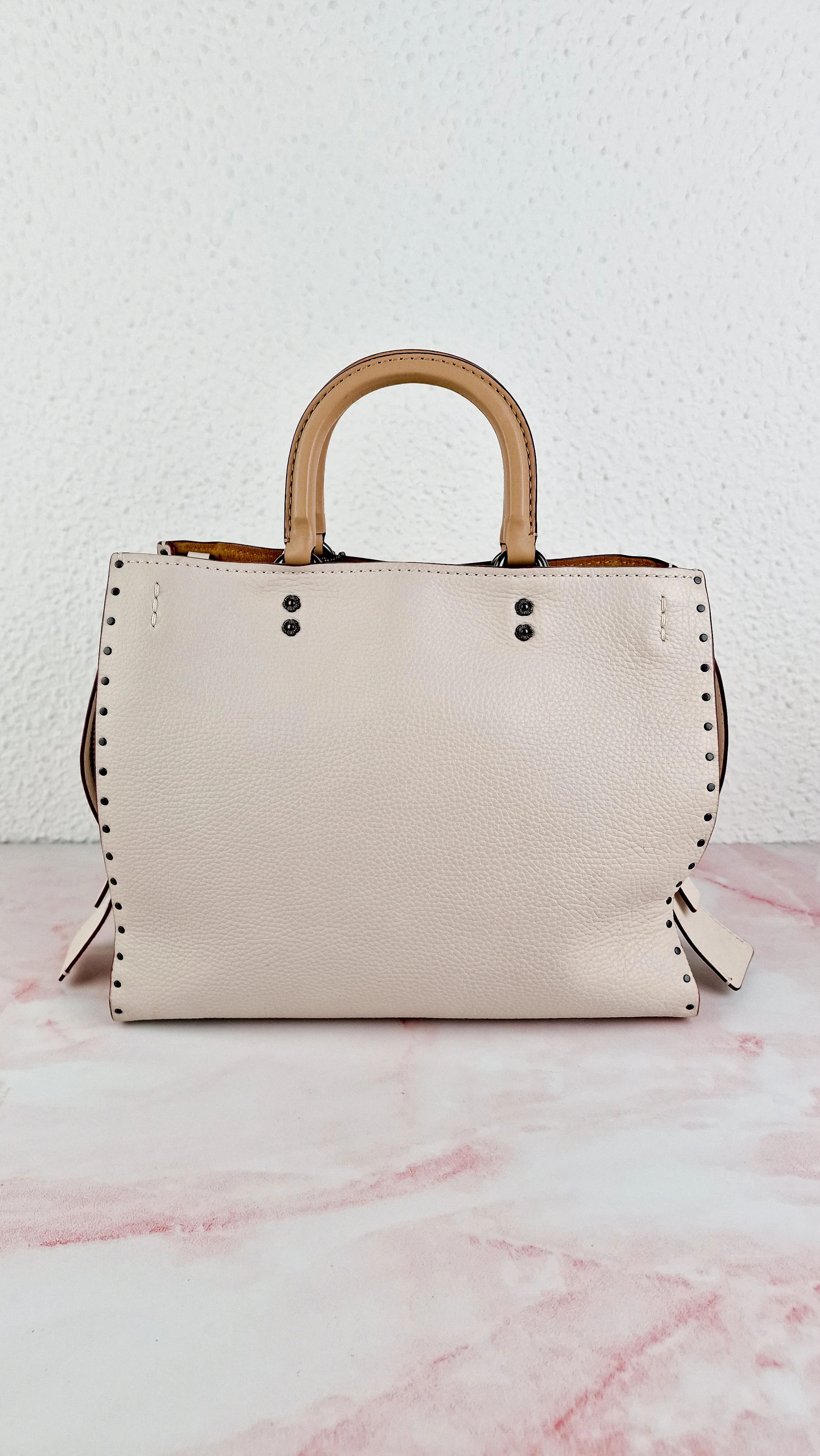 Coach 1941 Rogue 31 in Chalk White Pebble Leather with Border Rivets Tea Rose - Coach 30457 - Image 13