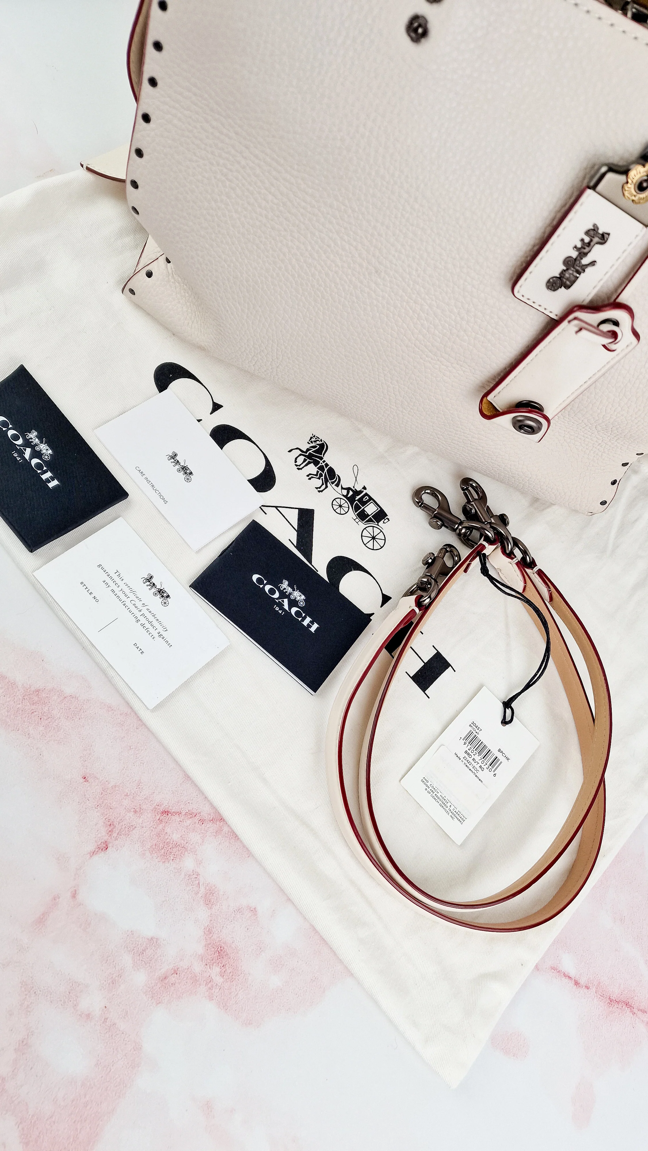 Coach 1941 Rogue 31 in Chalk White Pebble Leather with Border Rivets Tea Rose - Coach 30457 - Image 2