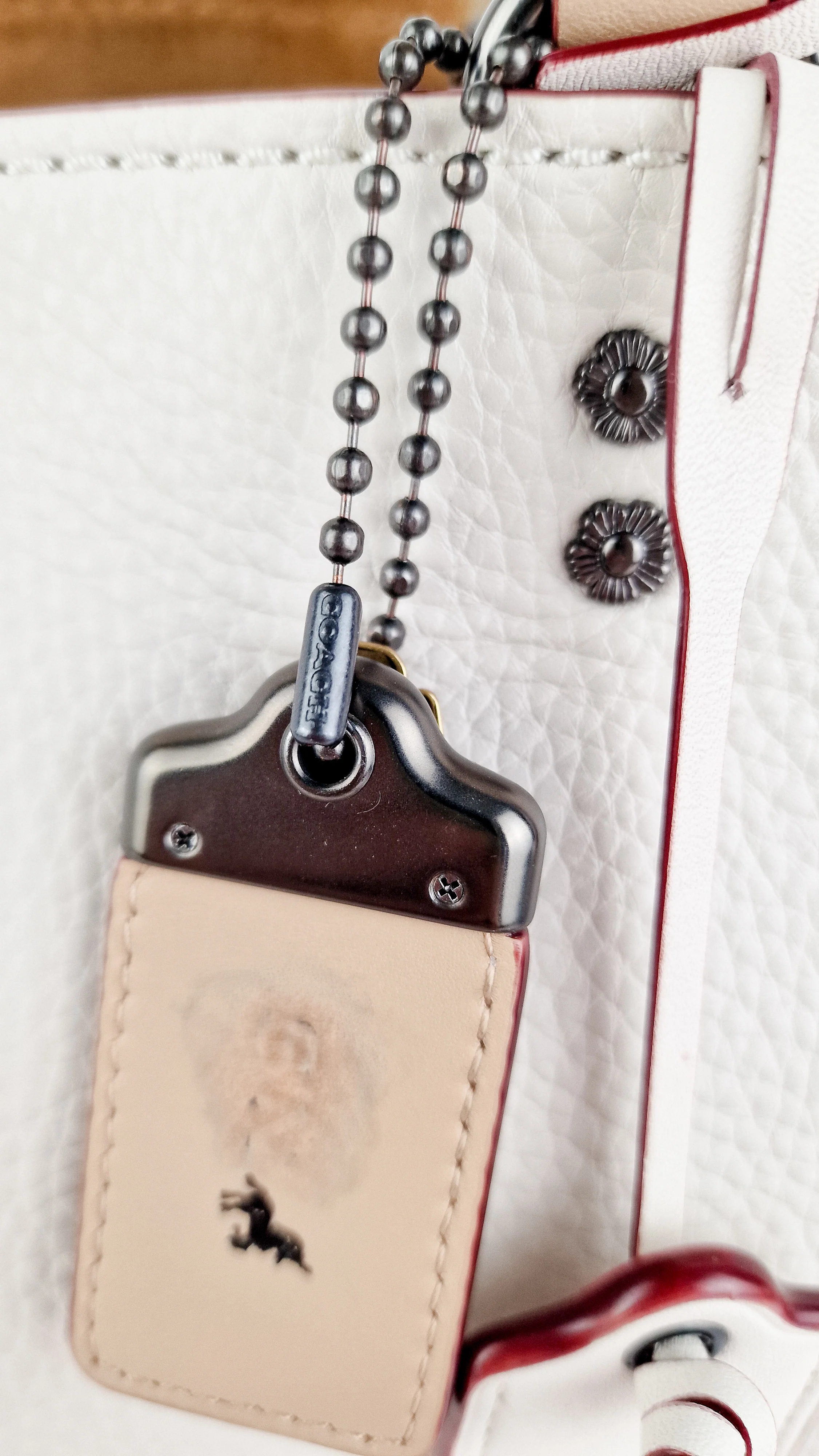 Coach 1941 Rogue 31 in Chalk White Pebble Leather with Border Rivets Tea Rose - Coach 30457 - Image 6