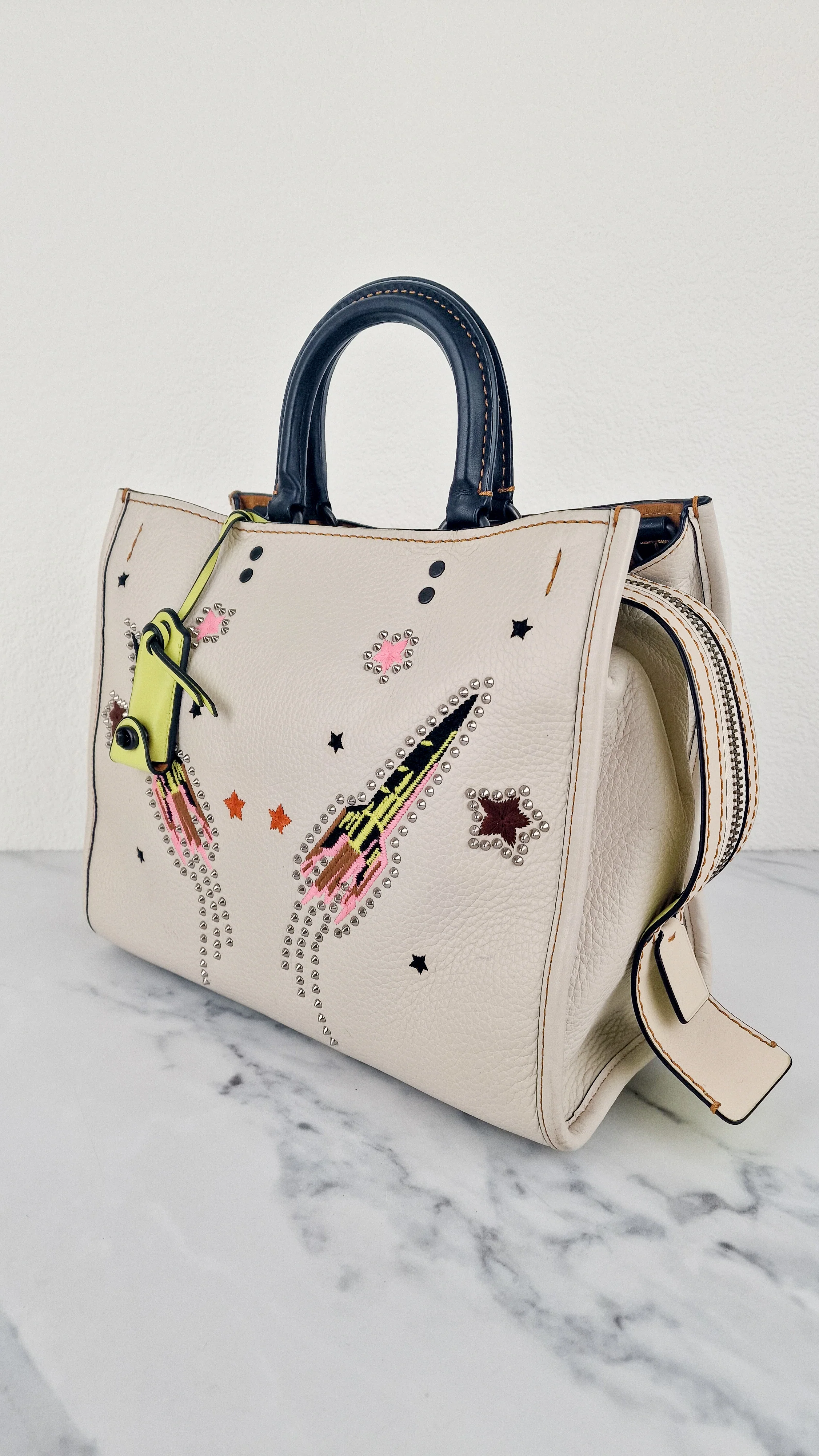 Coach 1941 Rogue 31 in Chalk with Rockets Spaceships - Satchel Handbag Coach 58156 - Image 2