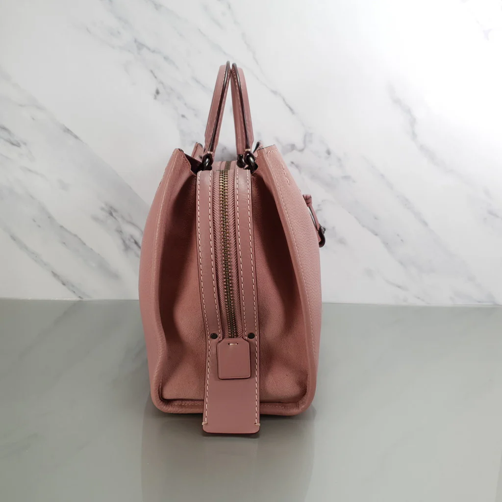 Coach 1941 Rogue 31 in Dusty Rose Pink Mixed Leather with Burgundy Suede - Pebbled Leather Handbag - Image 6