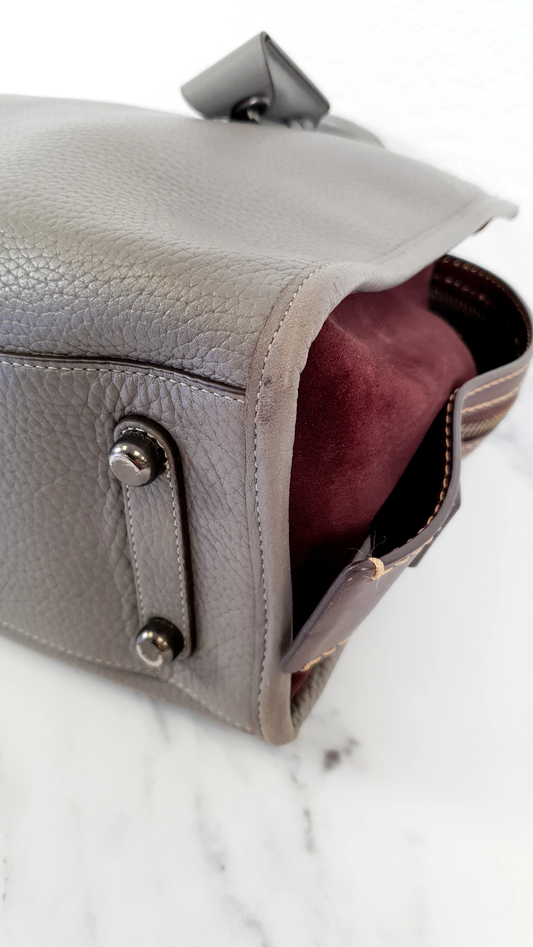 Coach 1941 Rogue 31 in Heather Grey Pebbled Leather with Oxblood Suede Sides Colorblock - Satchel Handbag - Coach 23755 - Image 10
