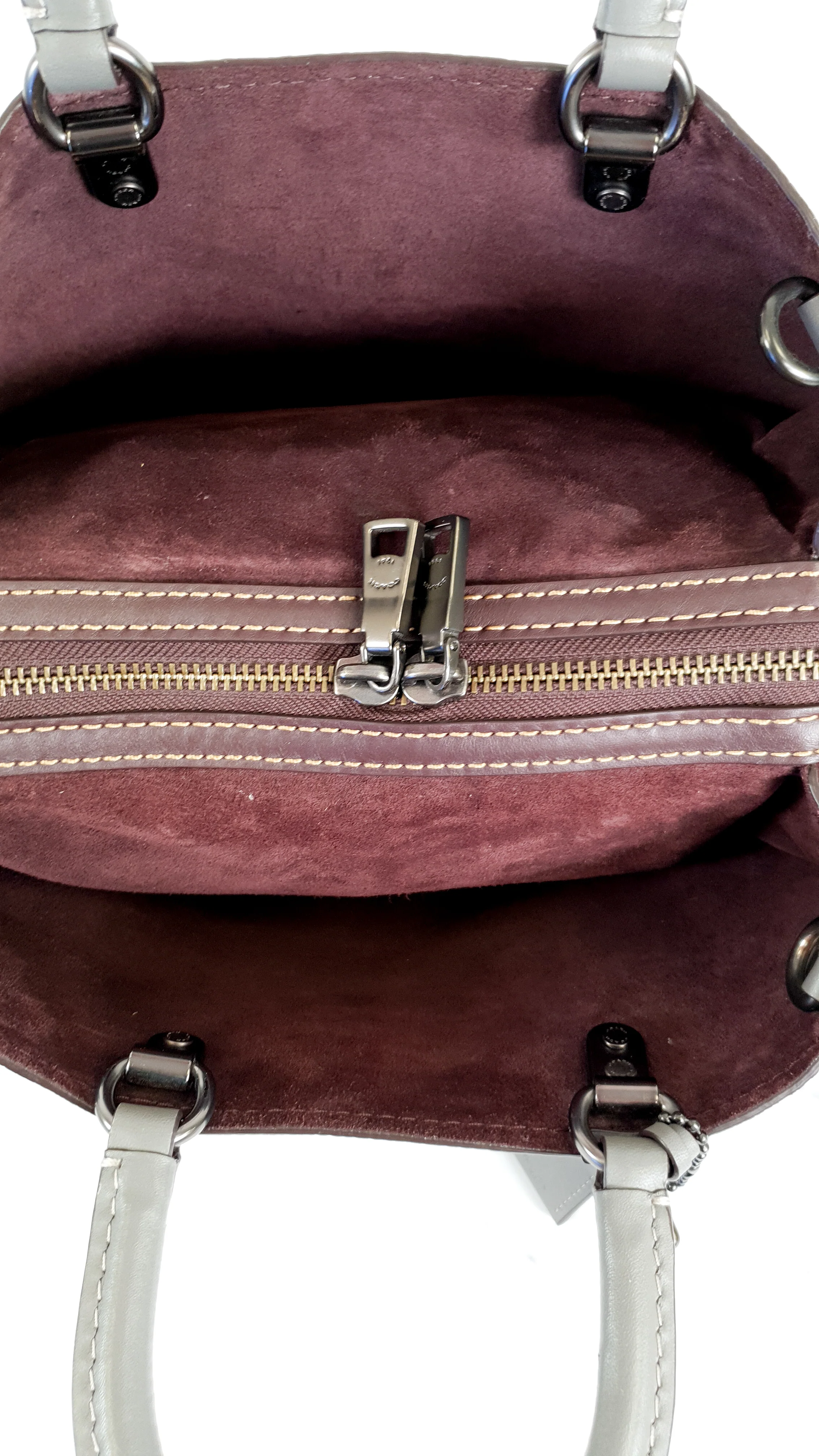 Coach 1941 Rogue 31 in Heather Grey Pebbled Leather with Oxblood Suede Sides Colorblock - Satchel Handbag - Coach 23755 - Image 12
