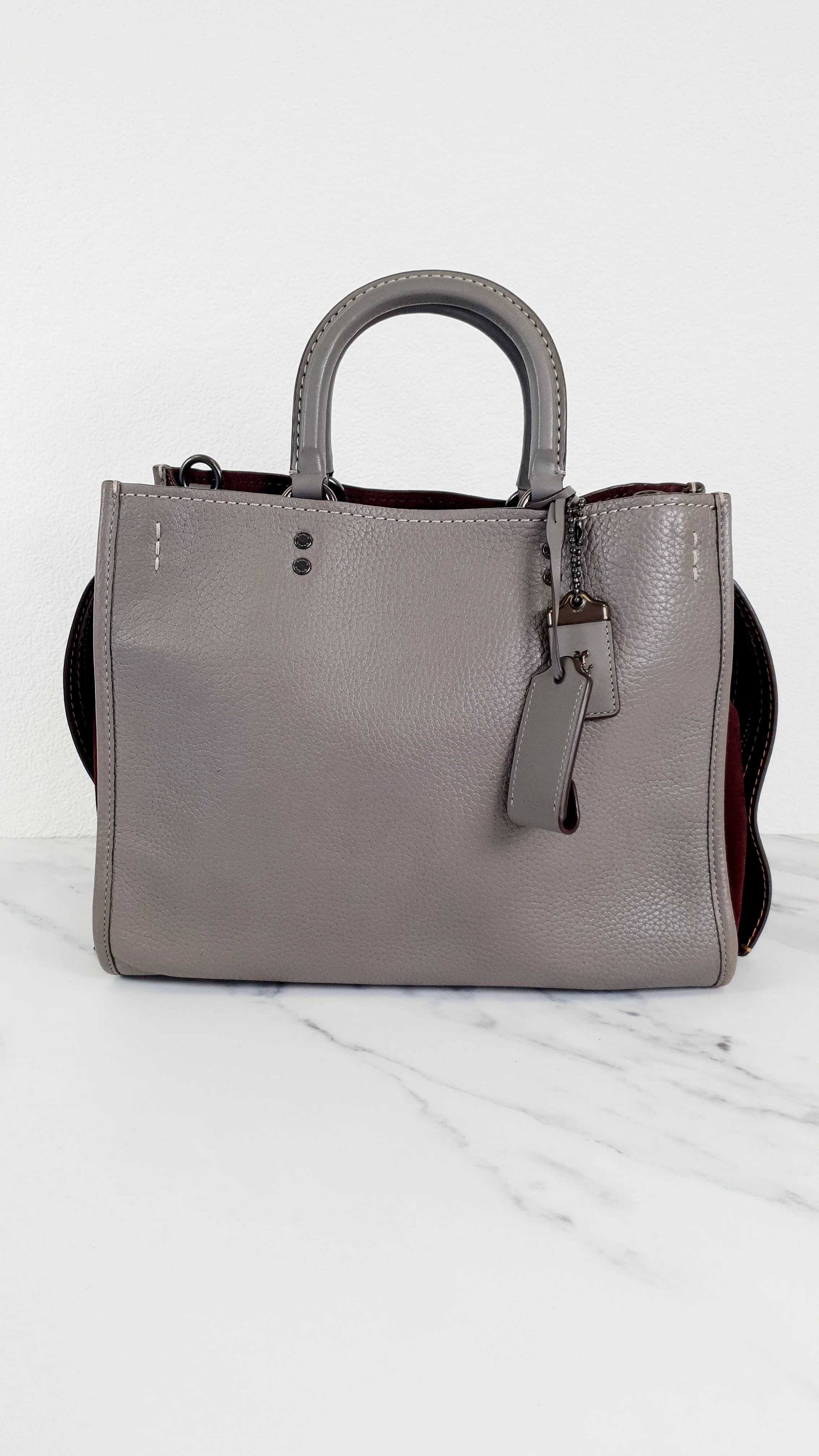 Coach 1941 Rogue 31 in Heather Grey Pebbled Leather with Oxblood Suede Sides Colorblock - Satchel Handbag - Coach 23755 - Image 2