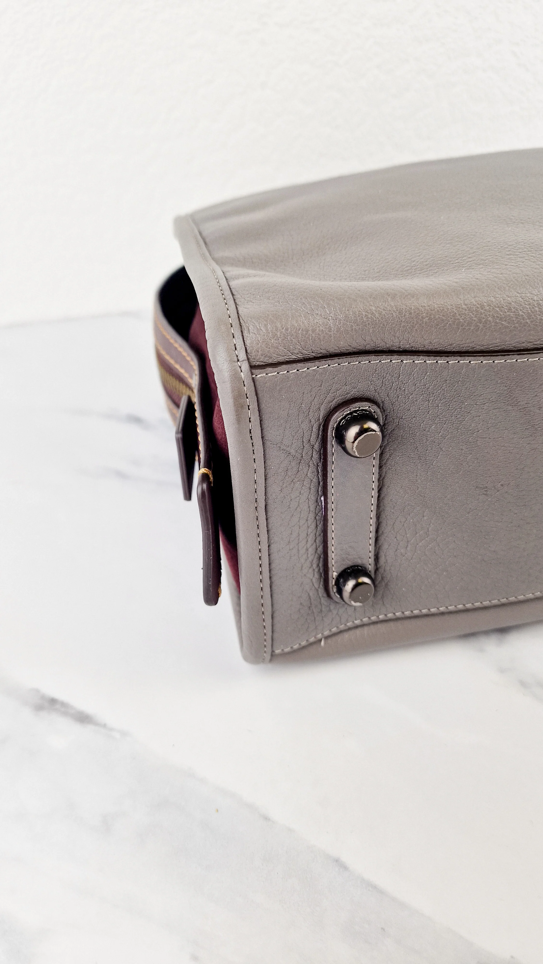 Coach 1941 Rogue 31 in Heather Grey Pebbled Leather with Oxblood Suede Sides Colorblock Satchel Handbag - Coach 23755 - Image 10