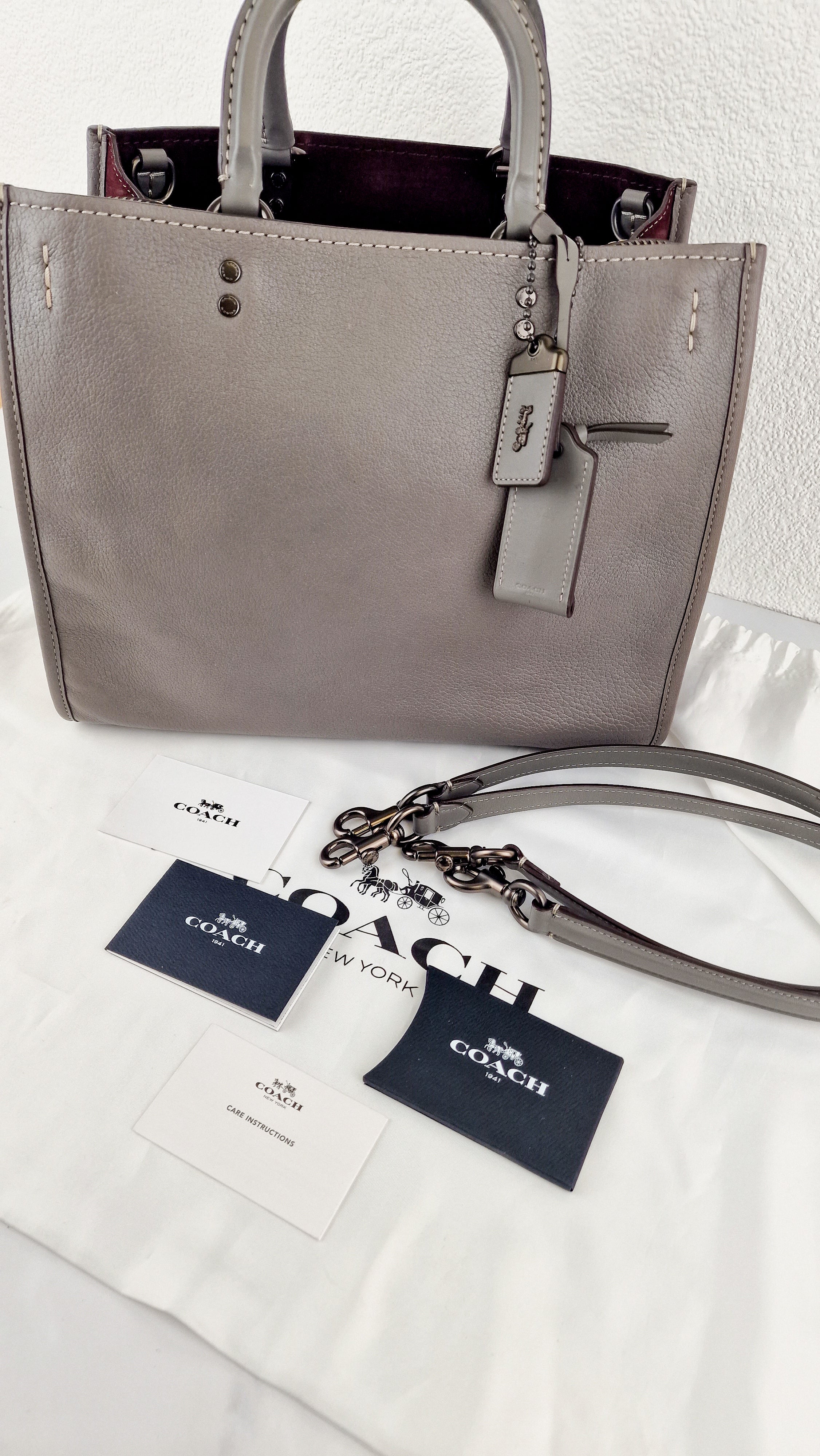 Coach 1941 Rogue 31 in Heather Grey Pebbled Leather with Oxblood Suede Sides Colorblock Satchel Handbag - Coach 23755 - Image 17