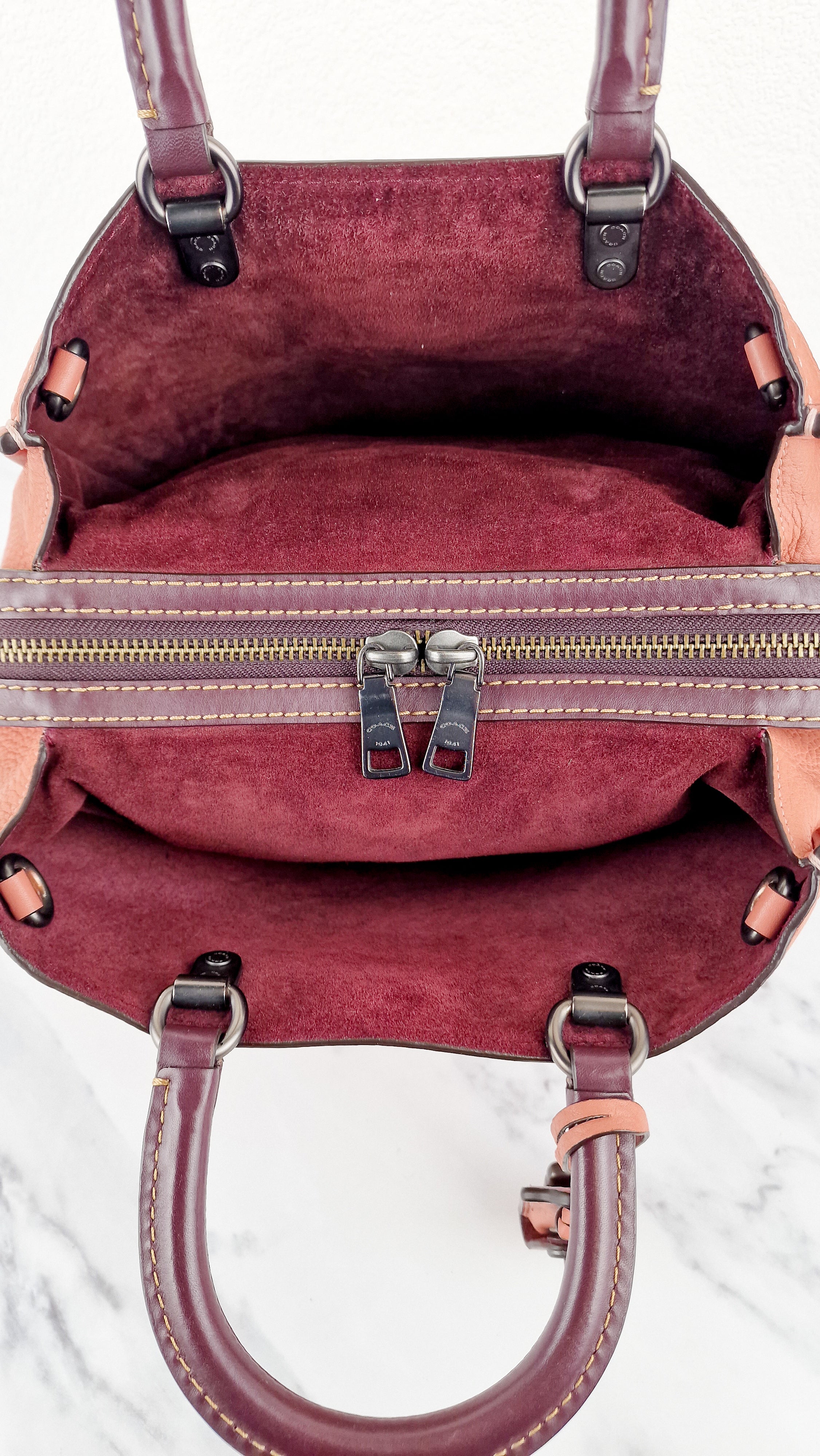 Coach 1941 Rogue 31 in Melon with Burgundy Colorblock Detail and Suede - Satchel Bag Coach 38124 - Image 16