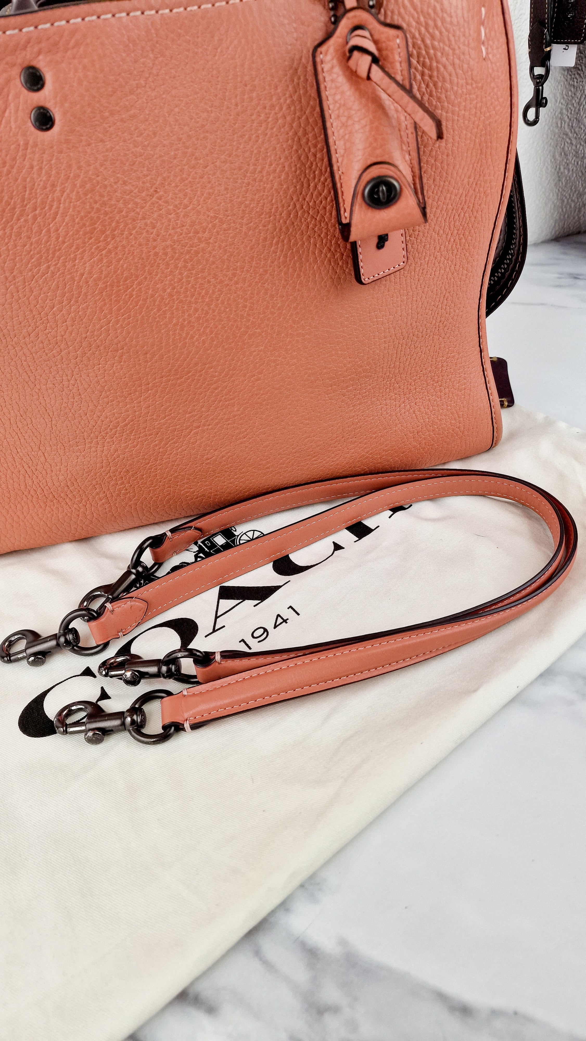Coach 1941 Rogue 31 in Melon with Burgundy Colorblock Detail and Suede - Satchel Bag Coach 38124 - Image 2