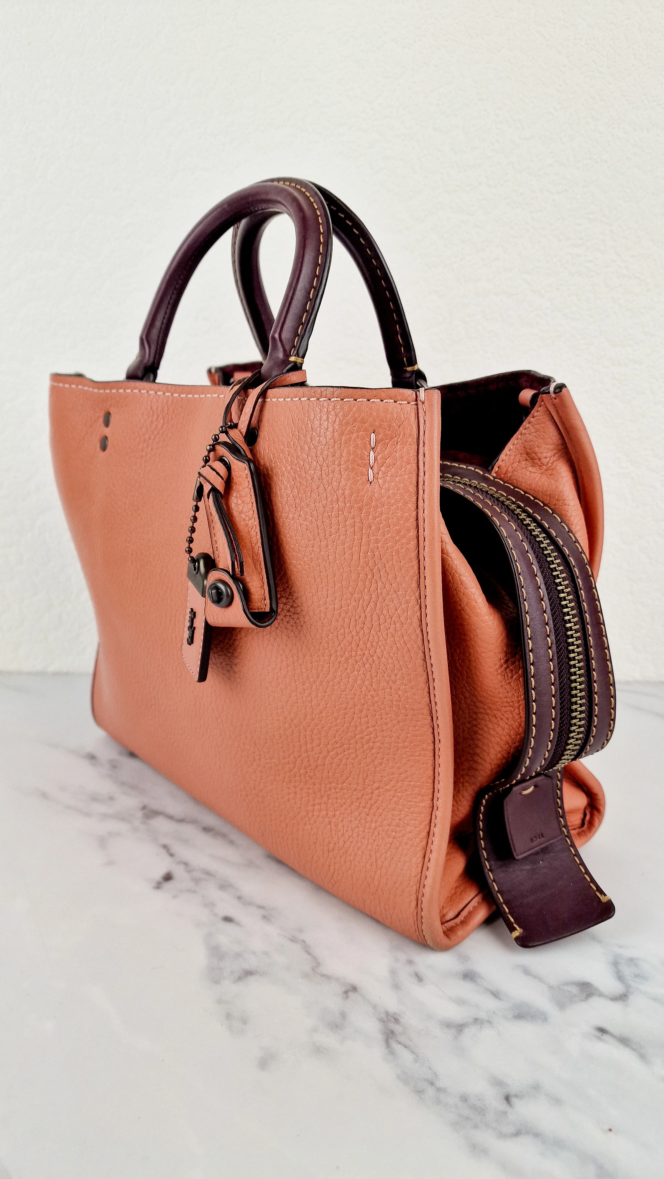 Coach 1941 Rogue 31 in Melon with Burgundy Colorblock Detail and Suede - Satchel Bag Coach 38124 - Image 4