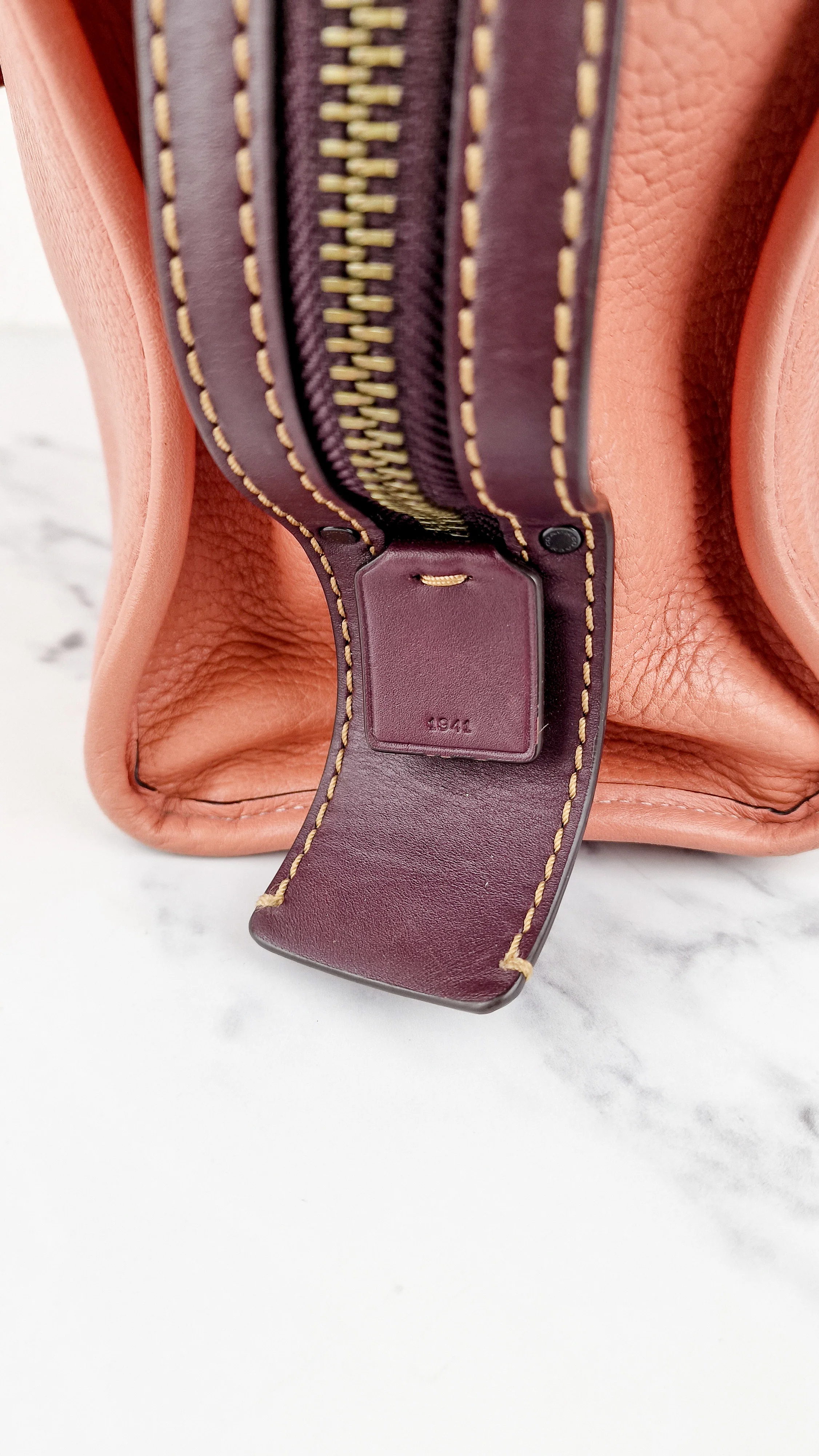 Coach 1941 Rogue 31 in Melon with Burgundy Colorblock Detail and Suede - Satchel Bag Coach 38124 - Image 7