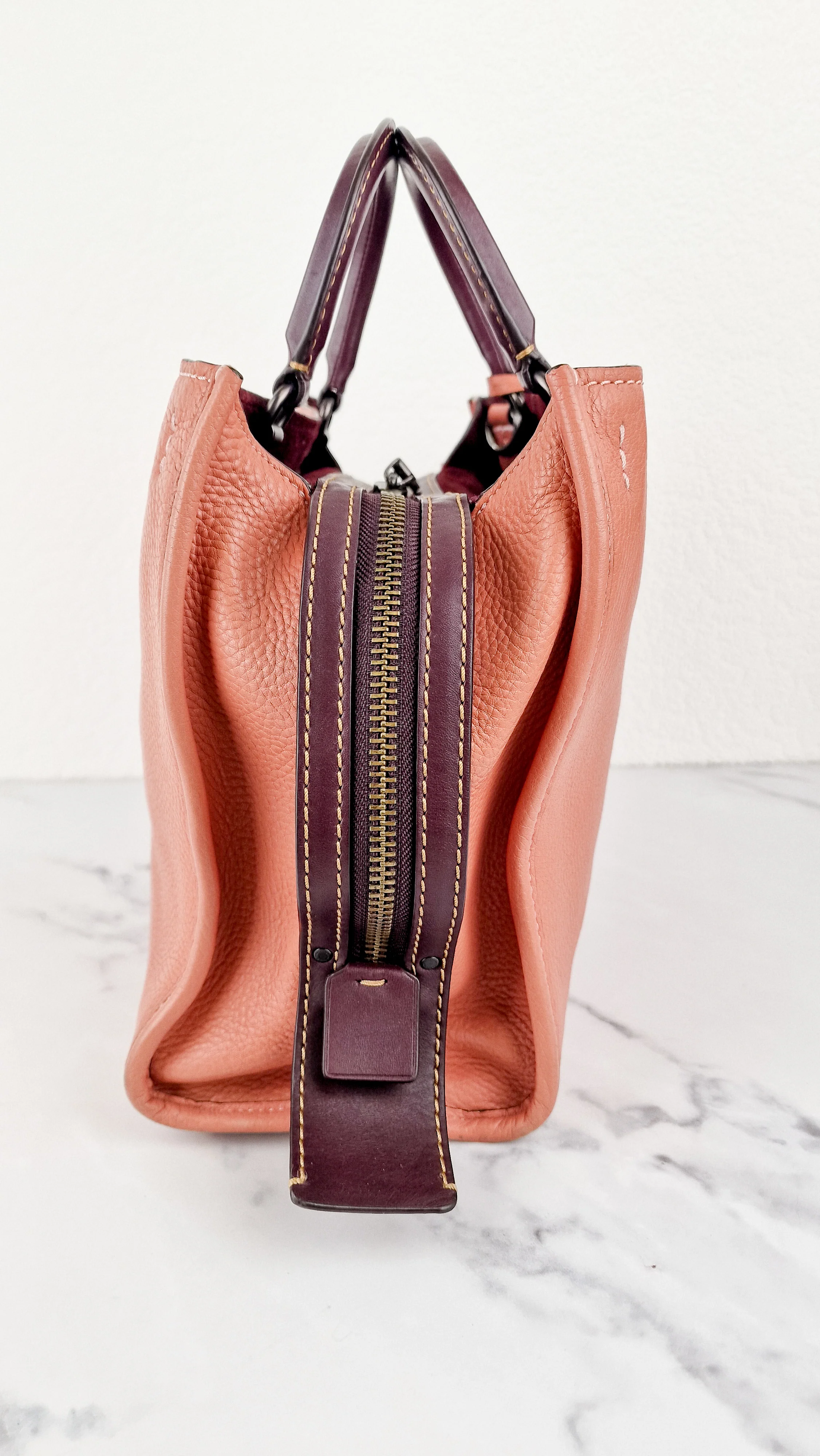 Coach 1941 Rogue 31 in Melon with Burgundy Colorblock Detail and Suede - Satchel Bag Coach 38124 - Image 9
