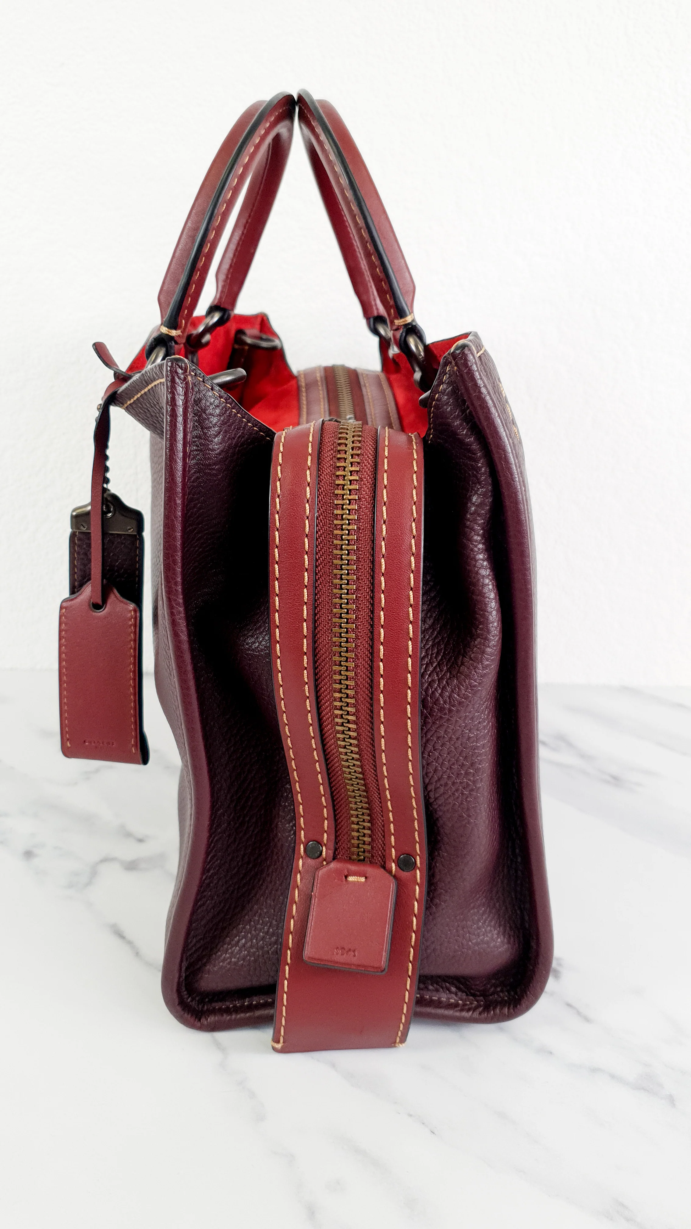 Coach 1941 Rogue 31 in Oxblood Pebble Leather Red Suede Lining Satchel Handbag - Coach 38124 - Image 4