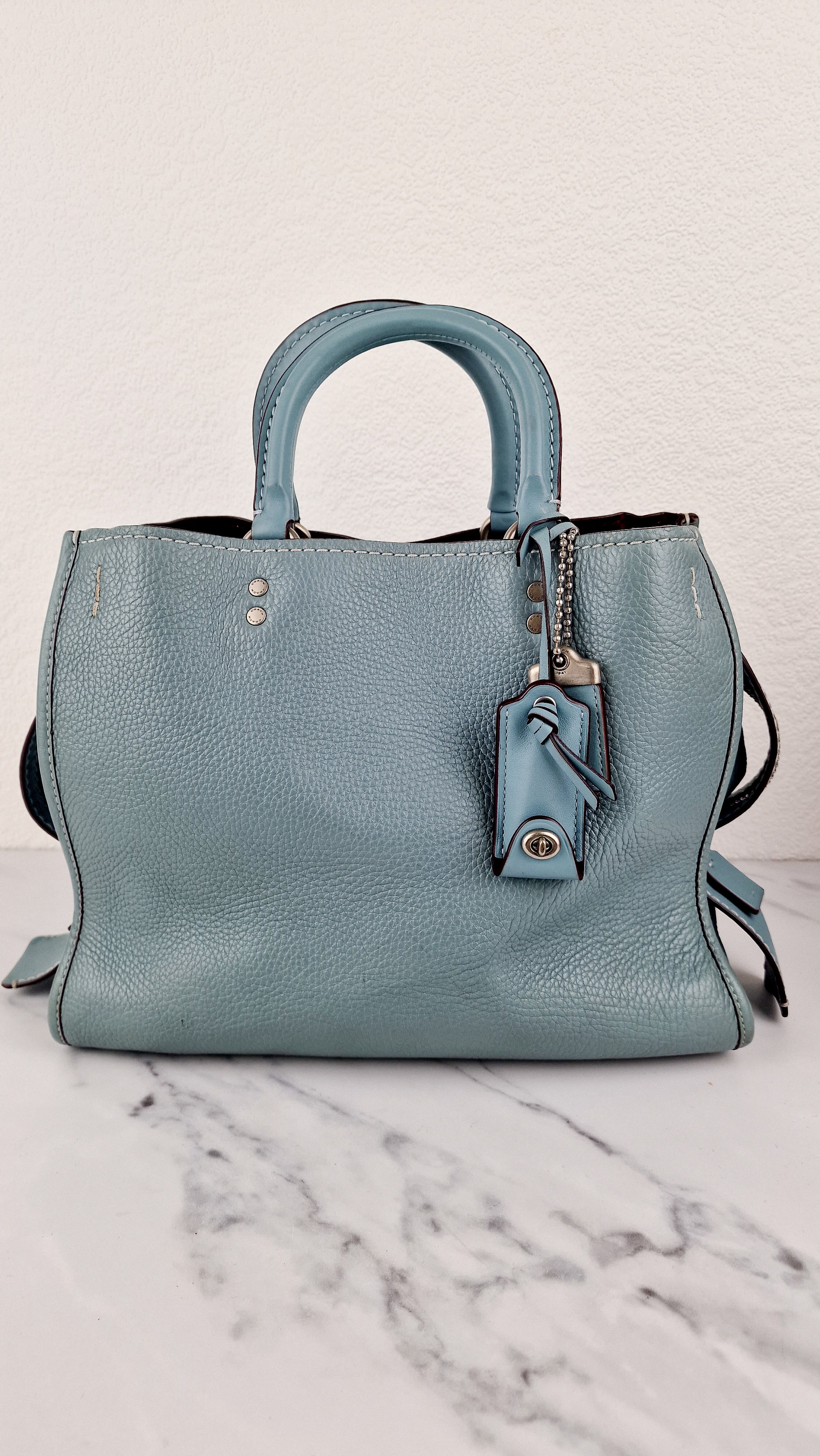 Coach 1941 Rogue 31 in Steel Blue Nickel Silver Hardware Satchel Handbag Leather Coach 38124