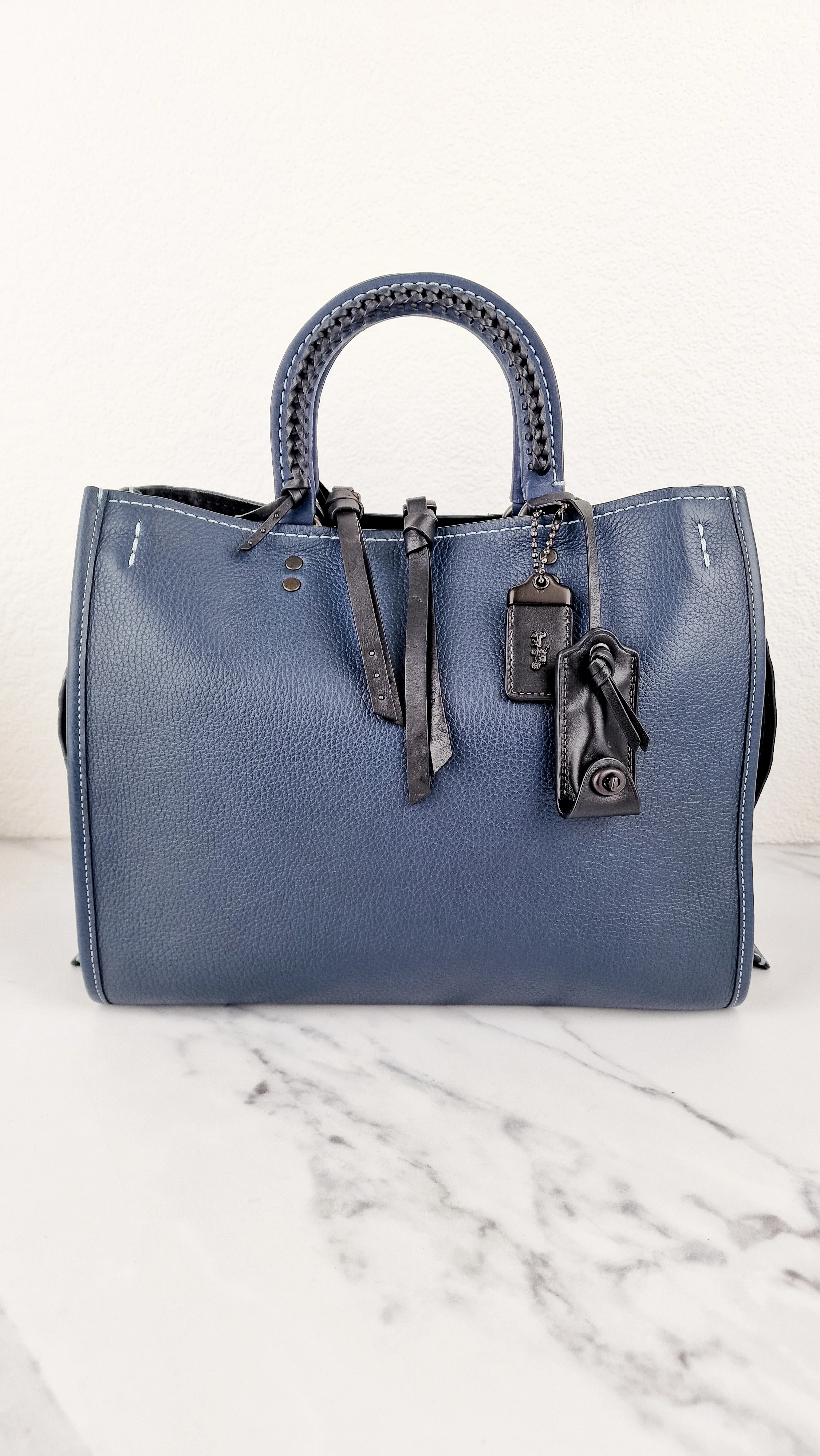 Coach 1941 Rogue 31 Prussian Blue Western Whiplash Whipstitch with Black Suede Lining Handbag Coach 58122 - Image 2
