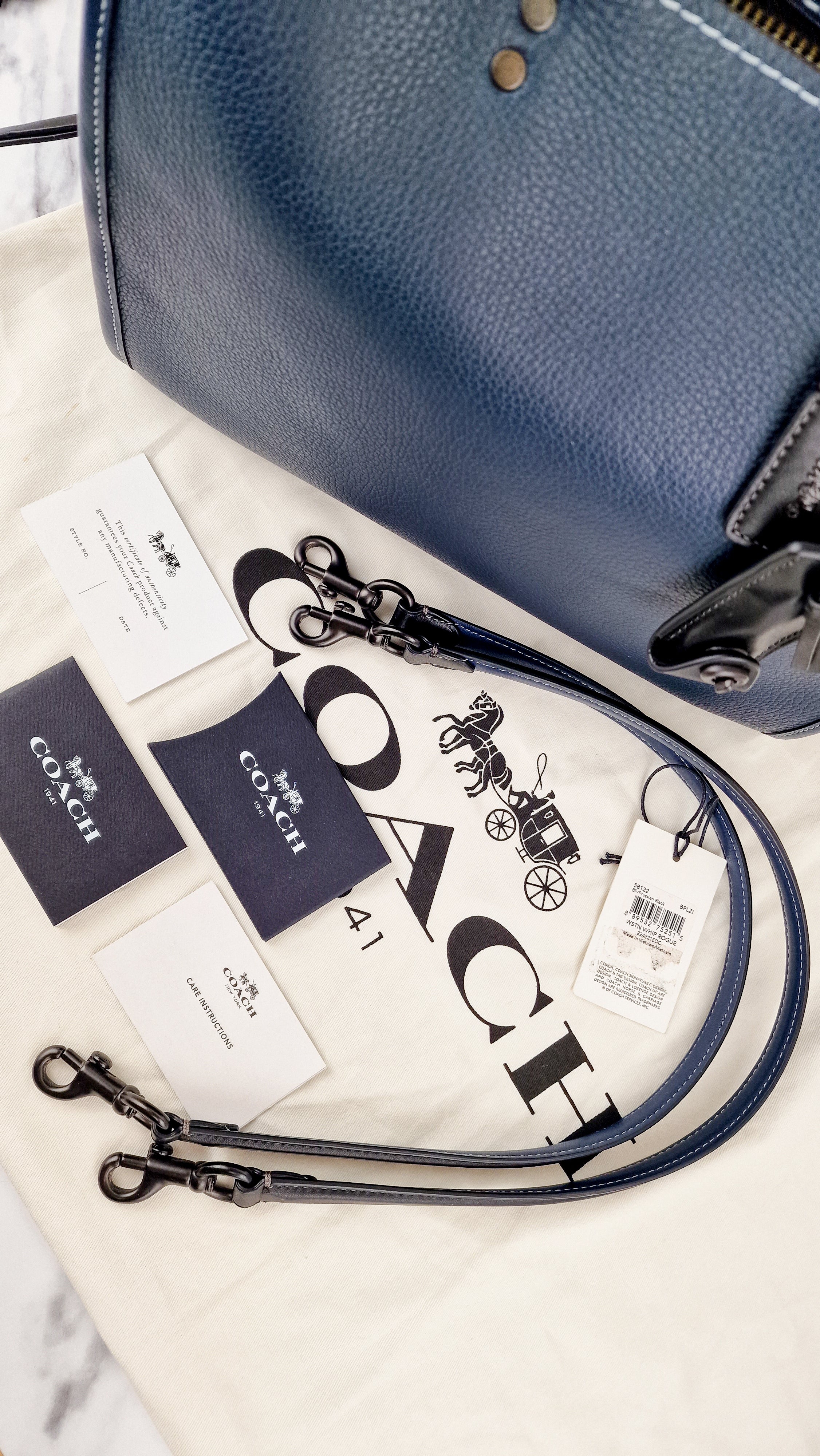 Coach 1941 Rogue 31 Prussian Blue Western Whiplash Whipstitch with Black Suede Lining Handbag Coach 58122 - Image 25