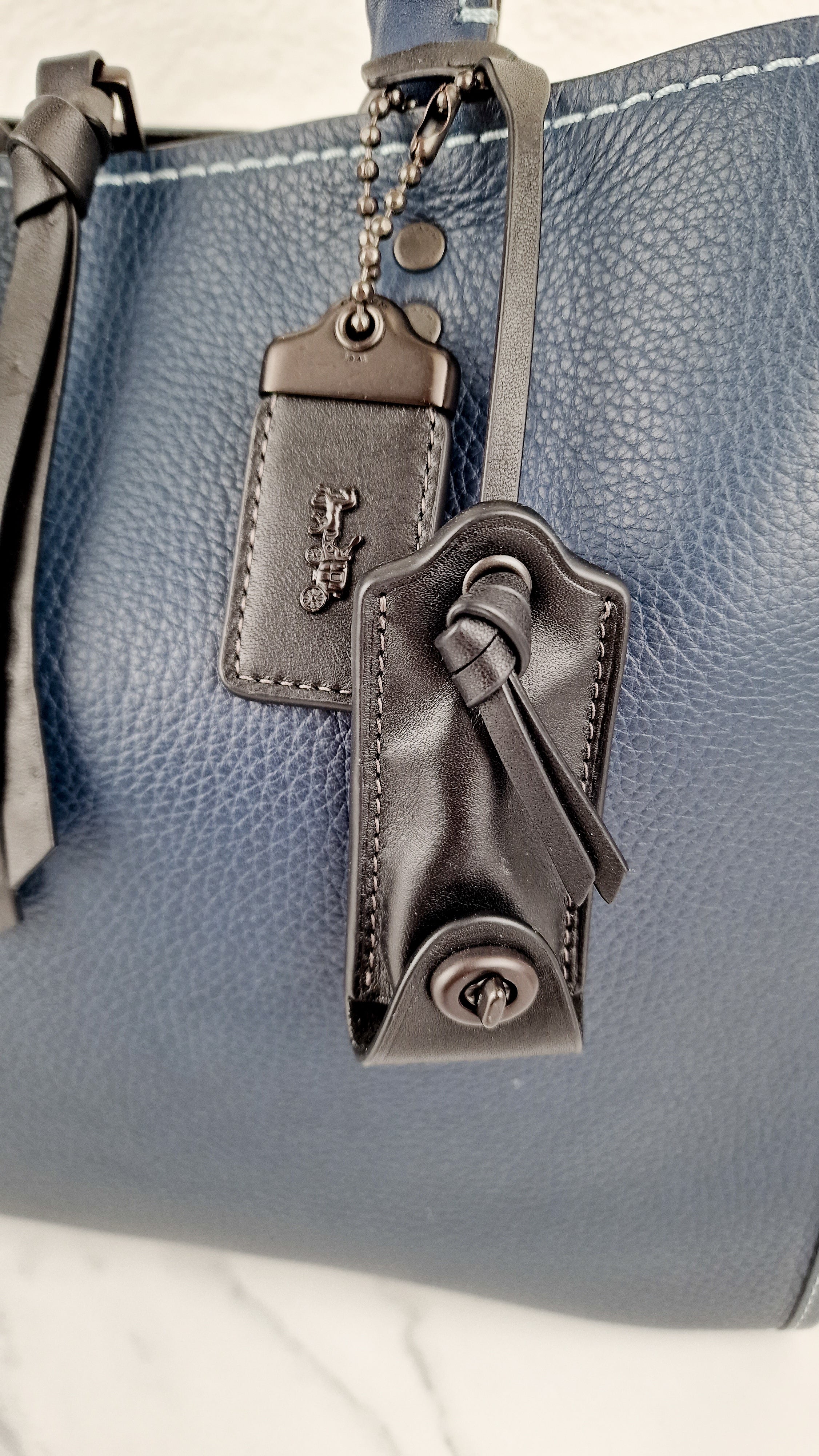 Coach 1941 Rogue 31 Prussian Blue Western Whiplash Whipstitch with Black Suede Lining Handbag Coach 58122 - Image 3