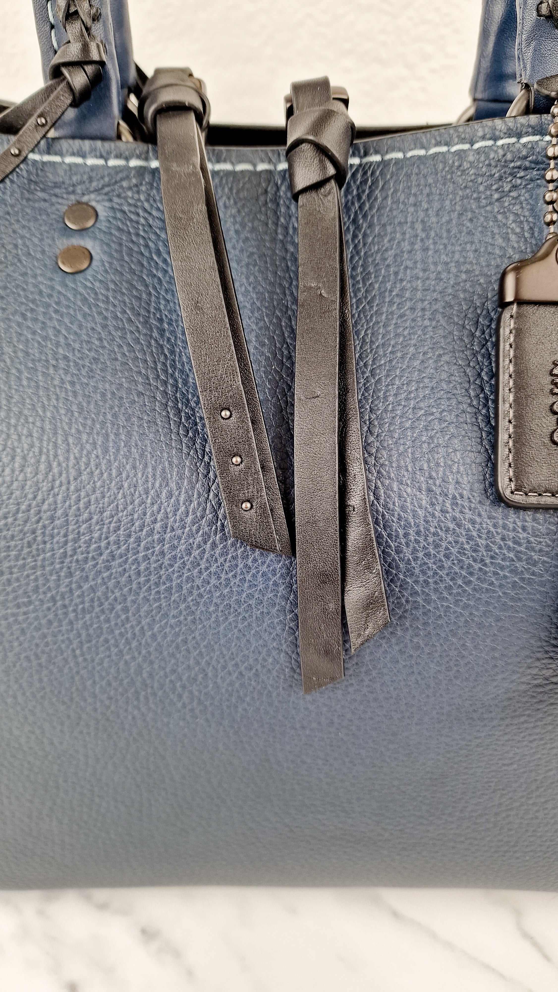 Coach 1941 Rogue 31 Prussian Blue Western Whiplash Whipstitch with Black Suede Lining Handbag Coach 58122 - Image 4