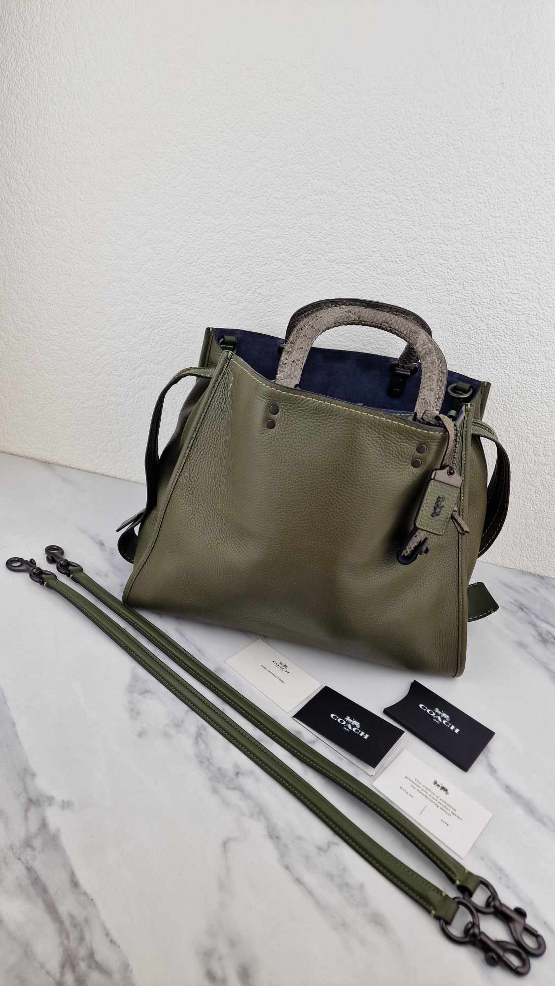 Coach 1941 Rogue 36 in Army Green Olive with Genuine Snakeskin Handles - Shoulder Bag Handbag - Coach 58965 - Image 12