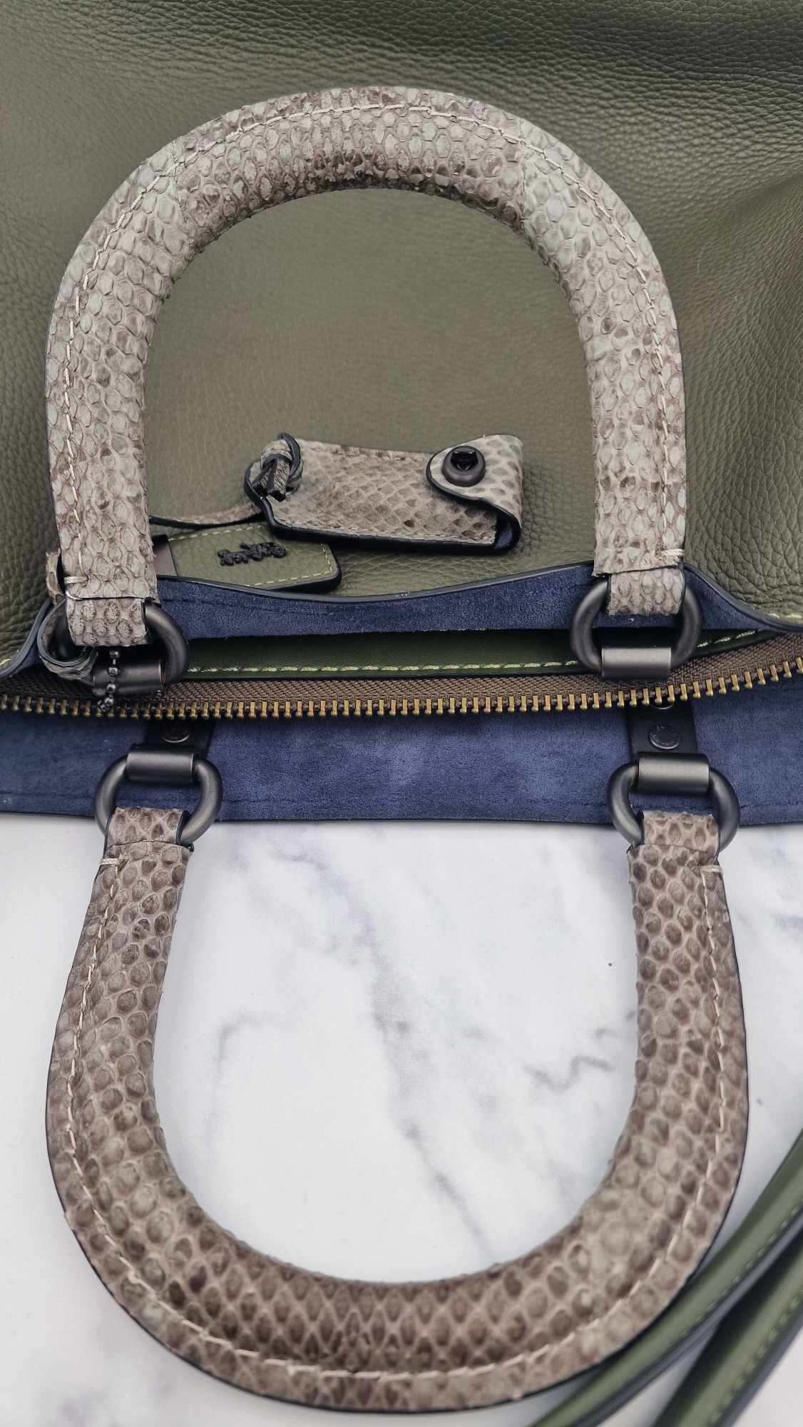 Coach 1941 Rogue 36 in Army Green Olive with Genuine Snakeskin Handles - Shoulder Bag Handbag - Coach 58965 - Image 23