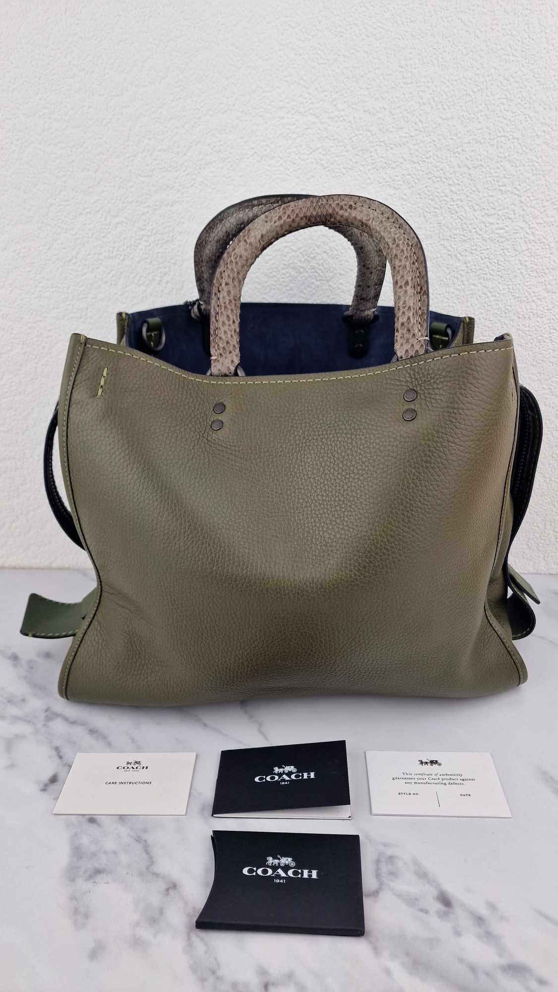 Coach 1941 Rogue 36 in Army Green Olive with Genuine Snakeskin Handles - Shoulder Bag Handbag - Coach 58965 - Image 3
