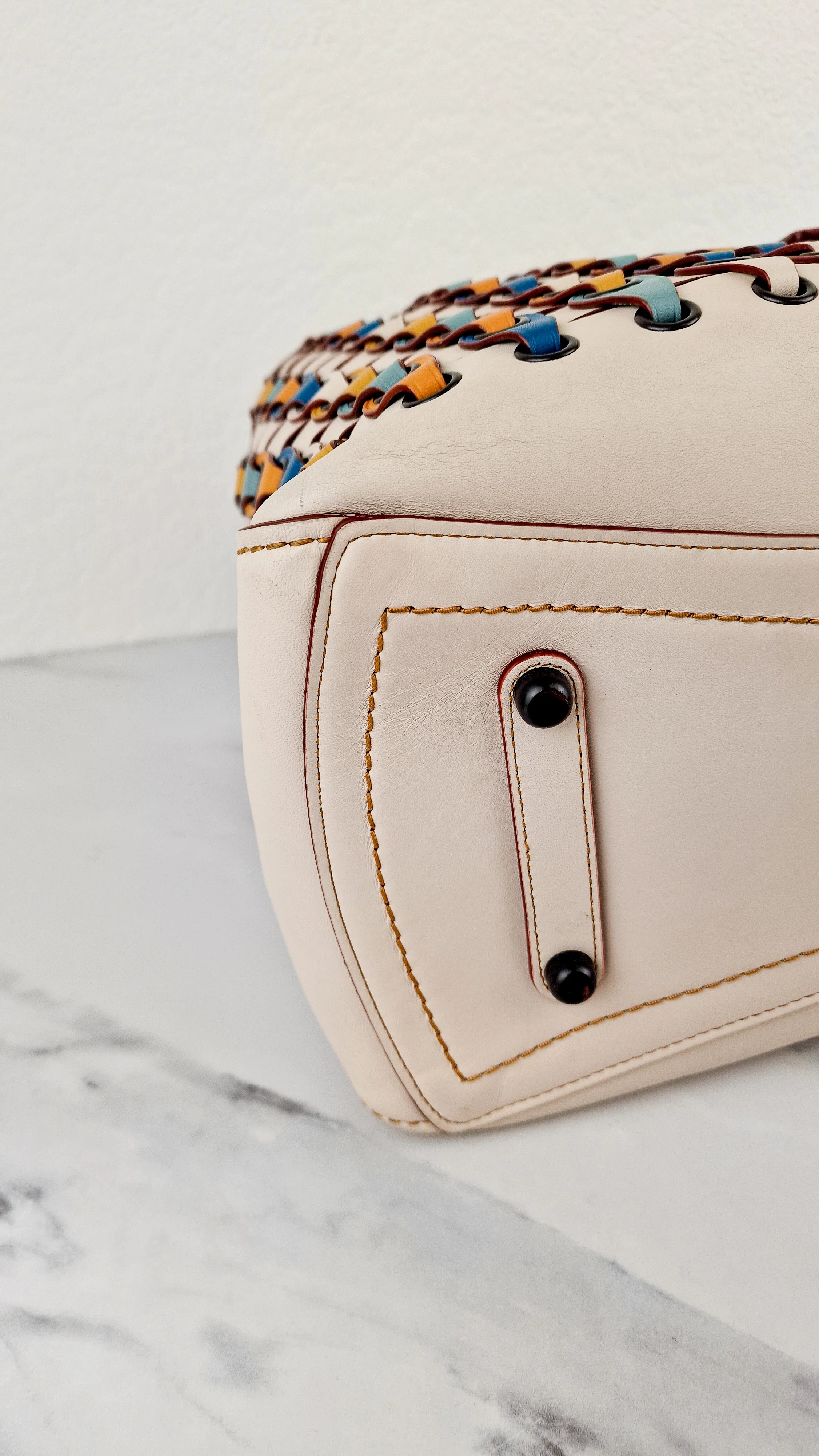 Coach 1941 Rogue Tote Bag With Links in Chalk Smooth Leather Blue, Yellow Colorblock Handbag Coach 10496 - Image 10