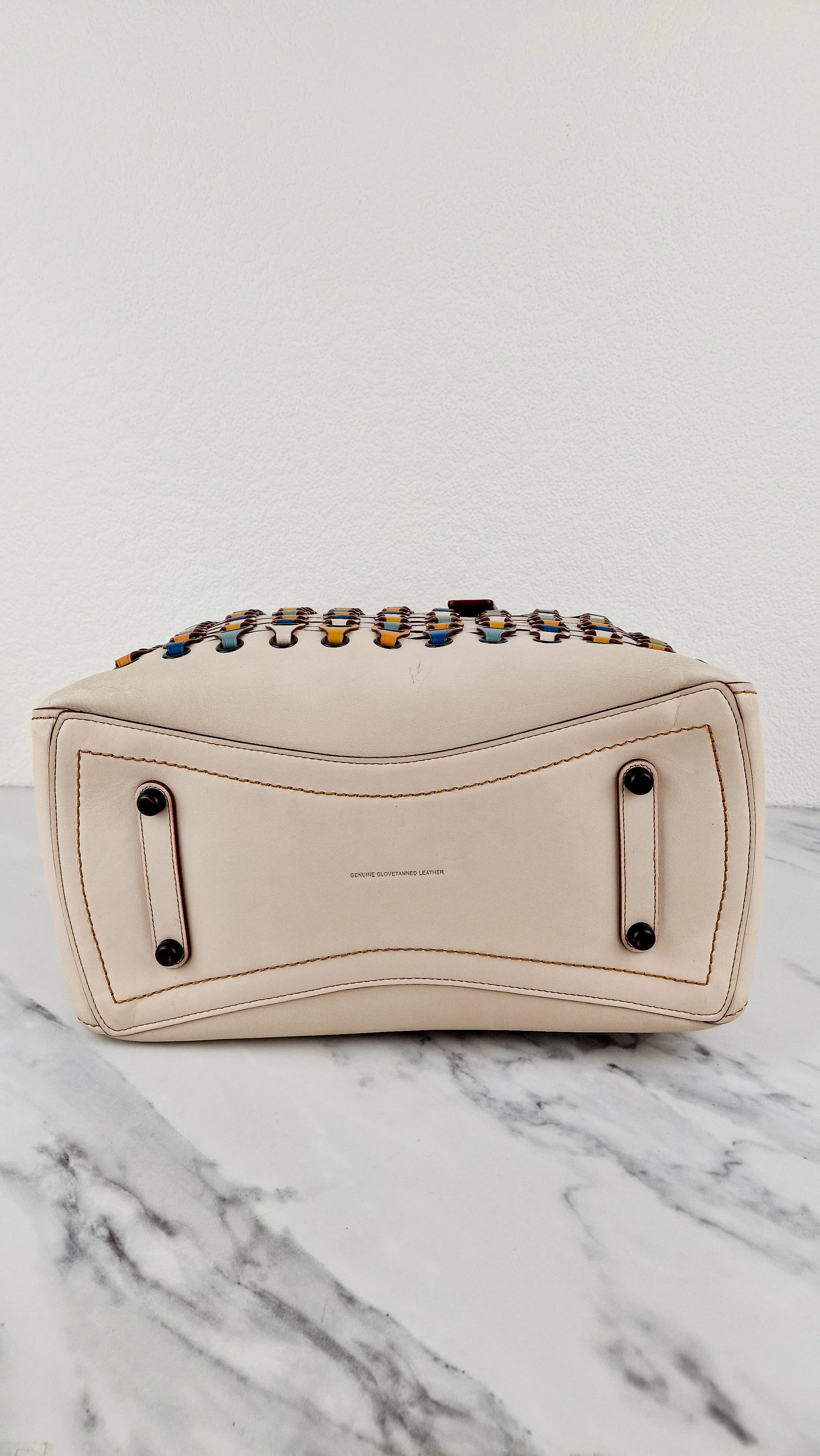 Coach 1941 Rogue Tote Bag With Links in Chalk Smooth Leather Blue, Yellow Colorblock Handbag Coach 10496 - Image 9
