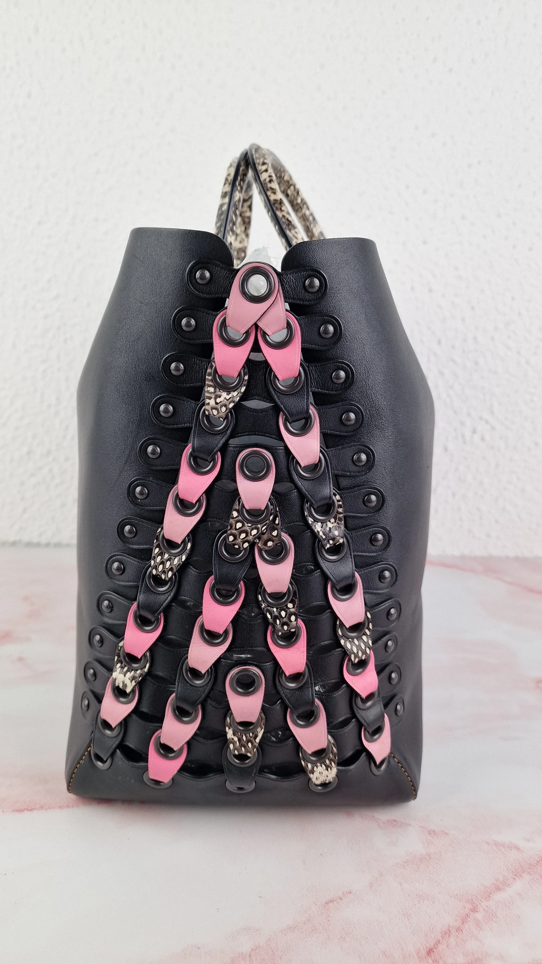 Coach 1941 Rogue Tote Bag With Links in Black & Pink With Snakeskin Handles - Image 4