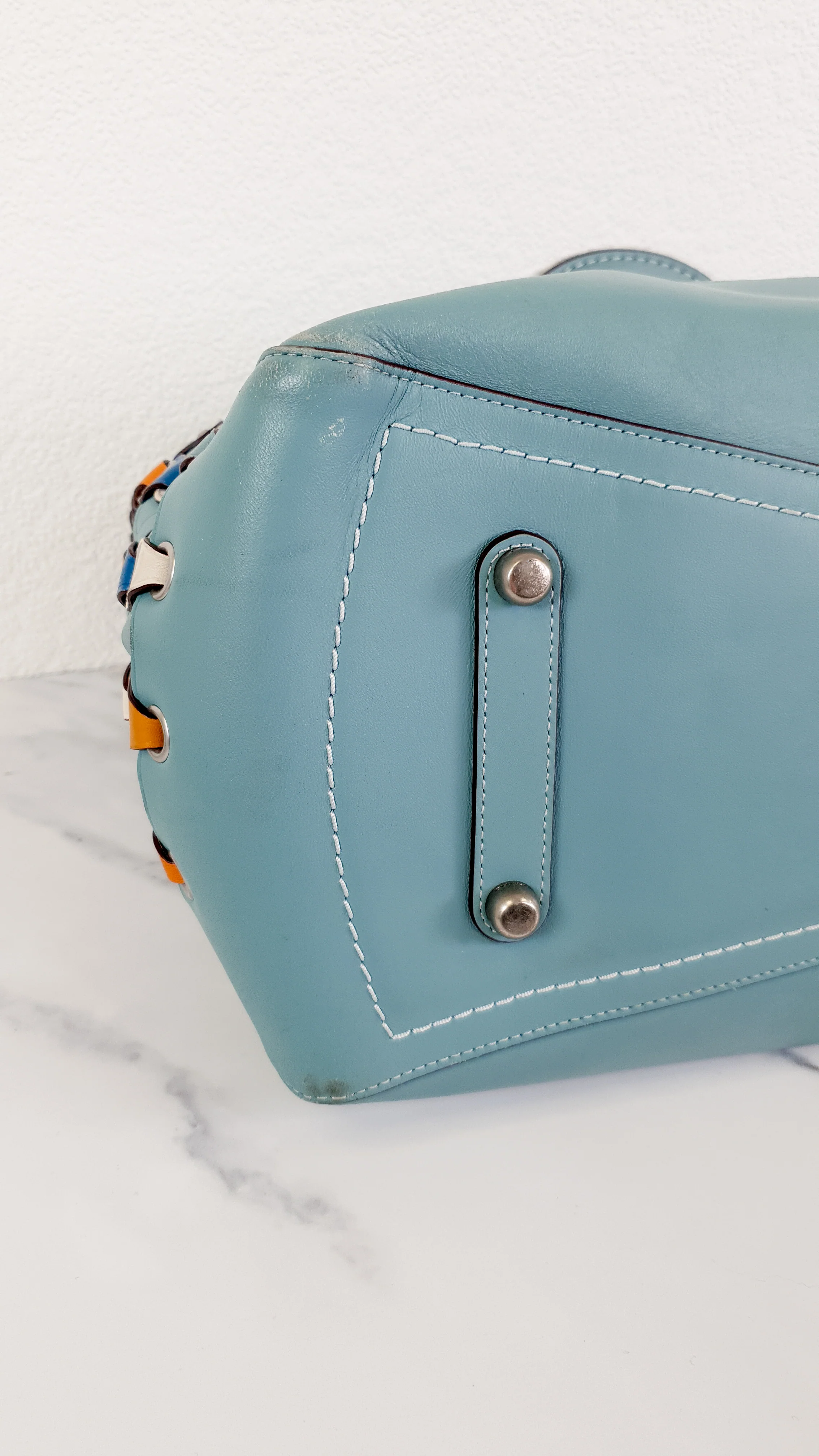 Coach 1941 Rogue Tote Bag With Links in Steel Blue Smooth Leather Handbag Shoulder Bag - Coach 86809 - Image 12