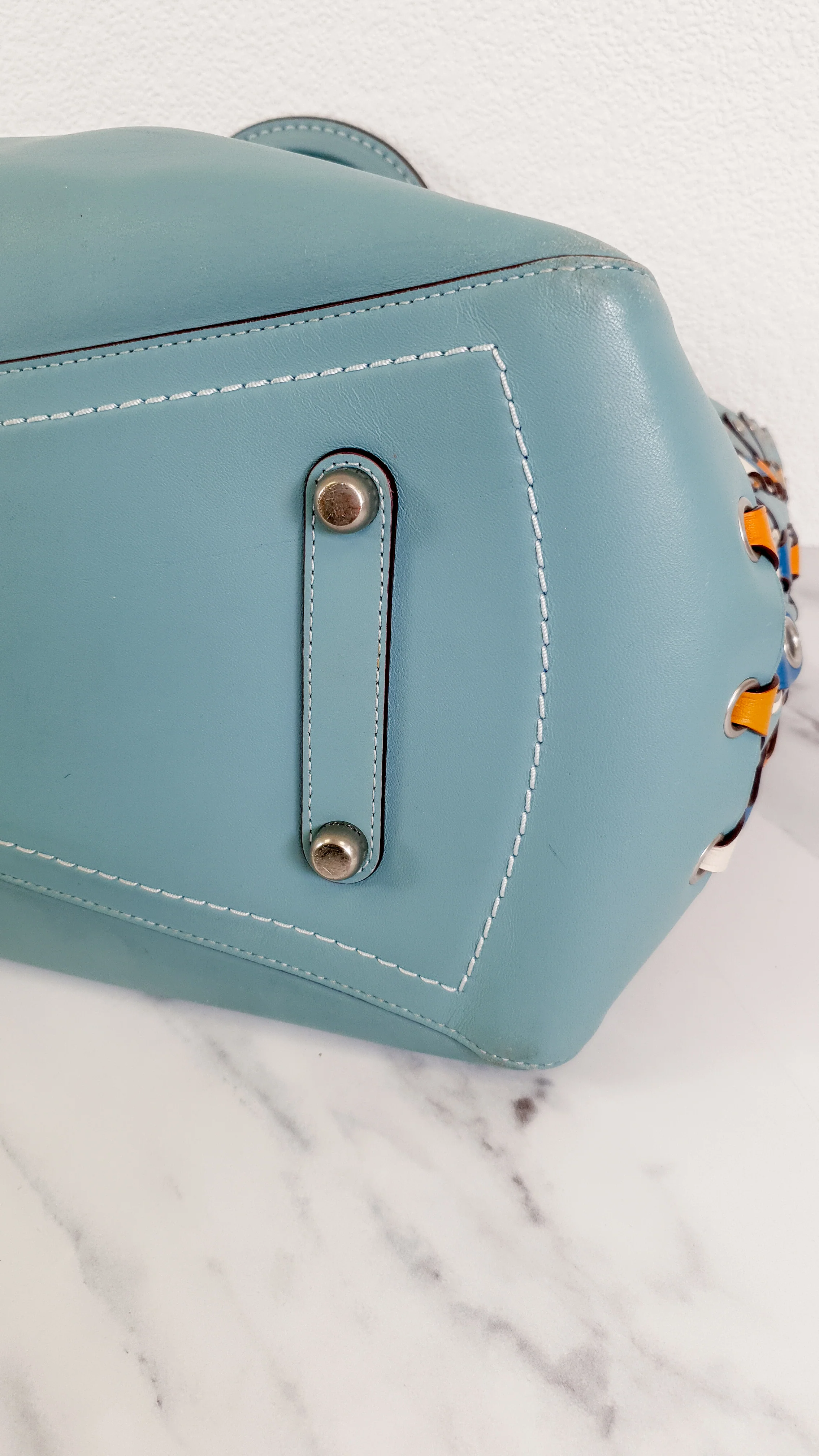 Coach 1941 Rogue Tote Bag With Links in Steel Blue Smooth Leather Handbag Shoulder Bag - Coach 86809 - Image 14