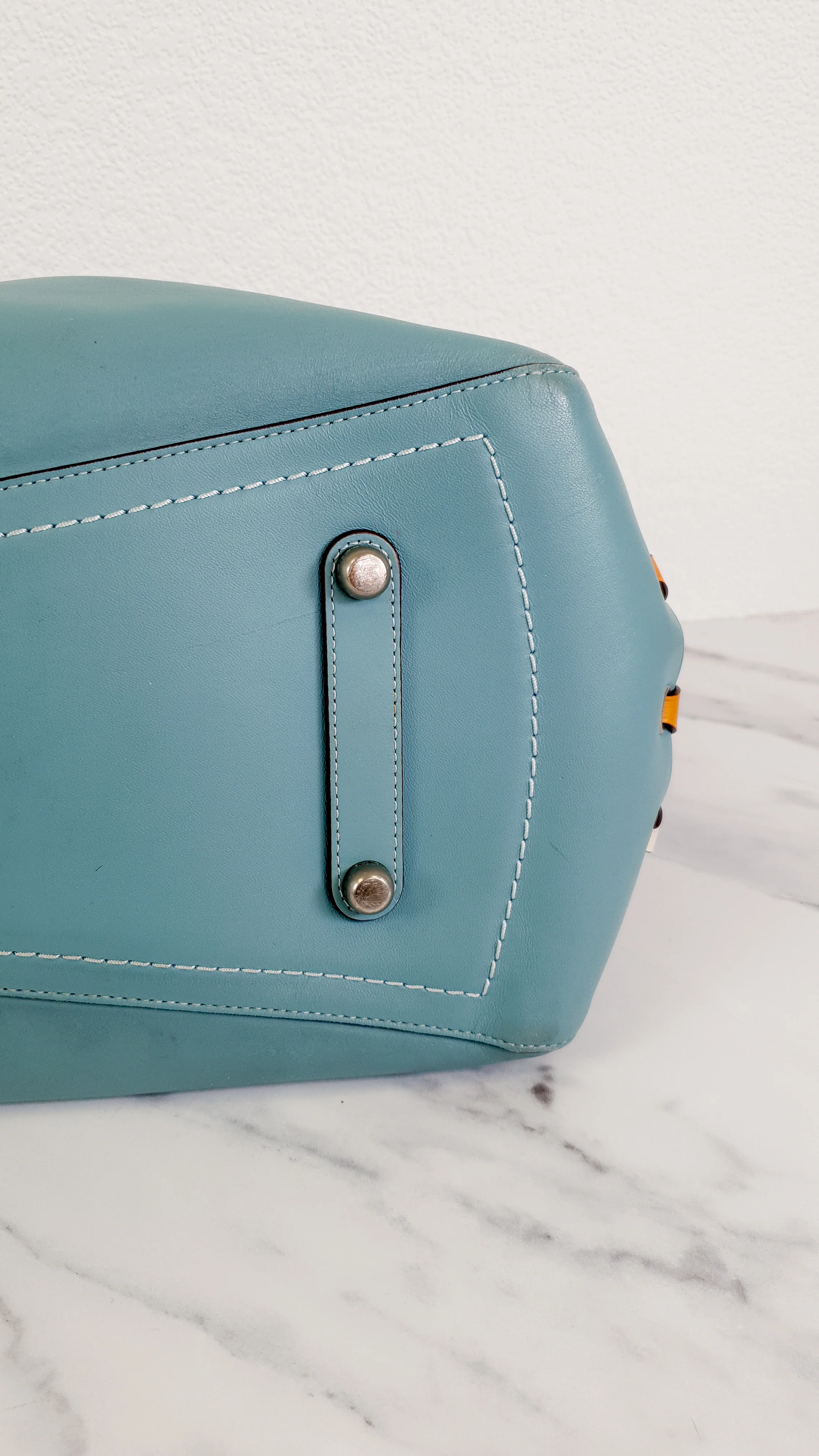 Coach 1941 Rogue Tote Bag With Links in Steel Blue Smooth Leather Handbag Shoulder Bag - Coach 86809 - Image 17