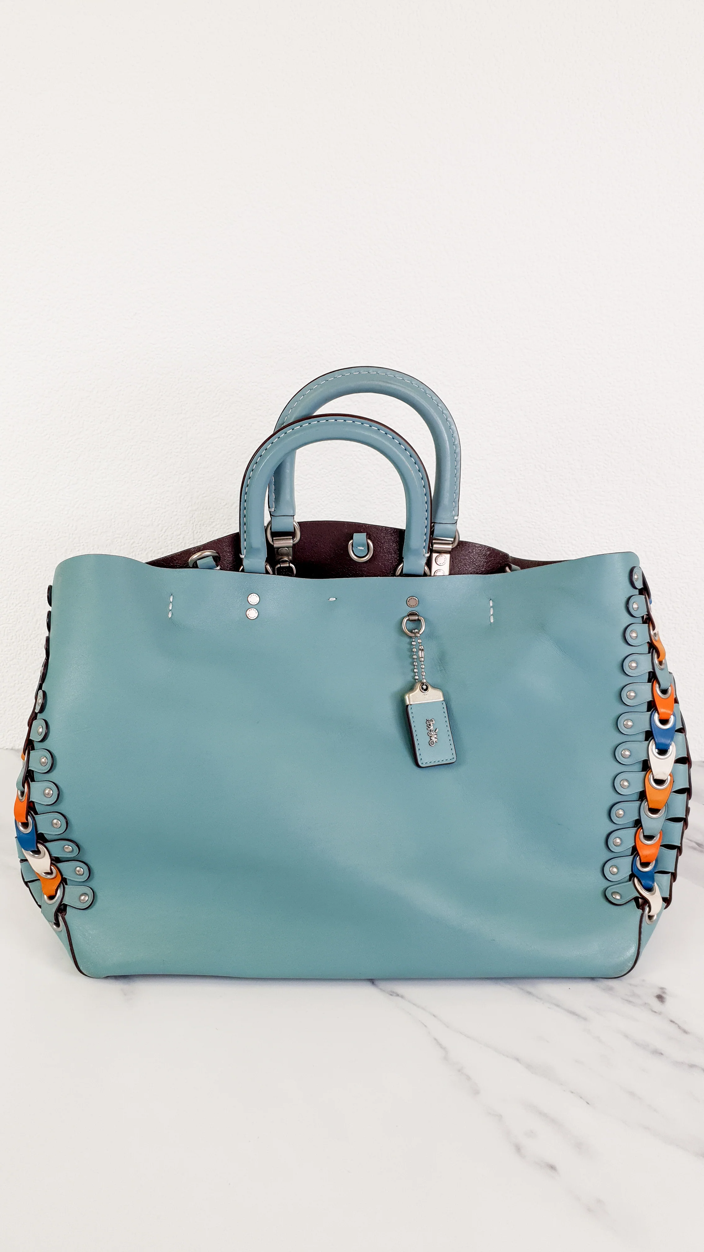 Coach 1941 Rogue Tote Bag With Links in Steel Blue Smooth Leather Handbag Shoulder Bag - Coach 86809 - Image 2
