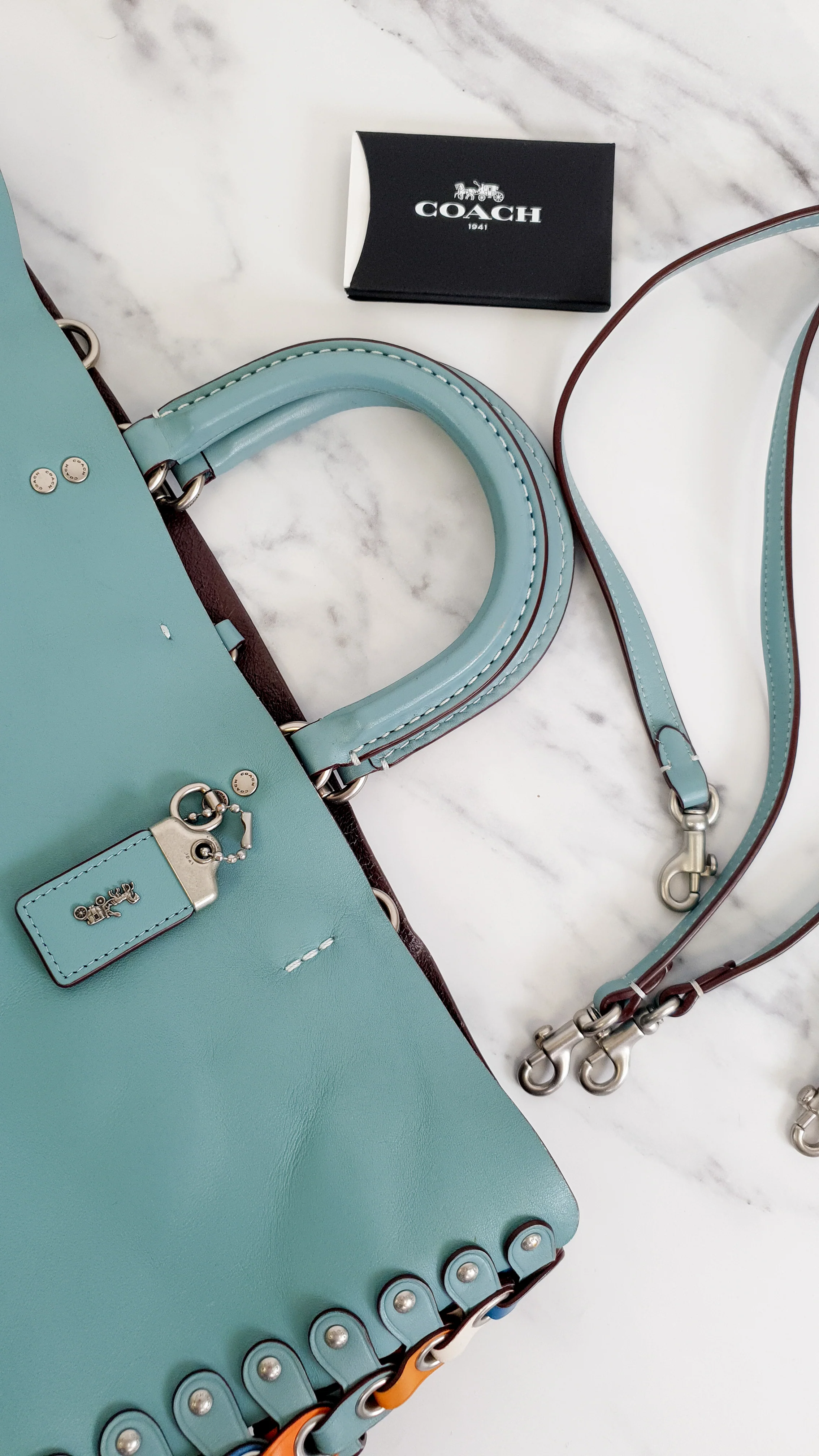 Coach 1941 Rogue Tote Bag With Links in Steel Blue Smooth Leather Handbag Shoulder Bag - Coach 86809 - Image 20