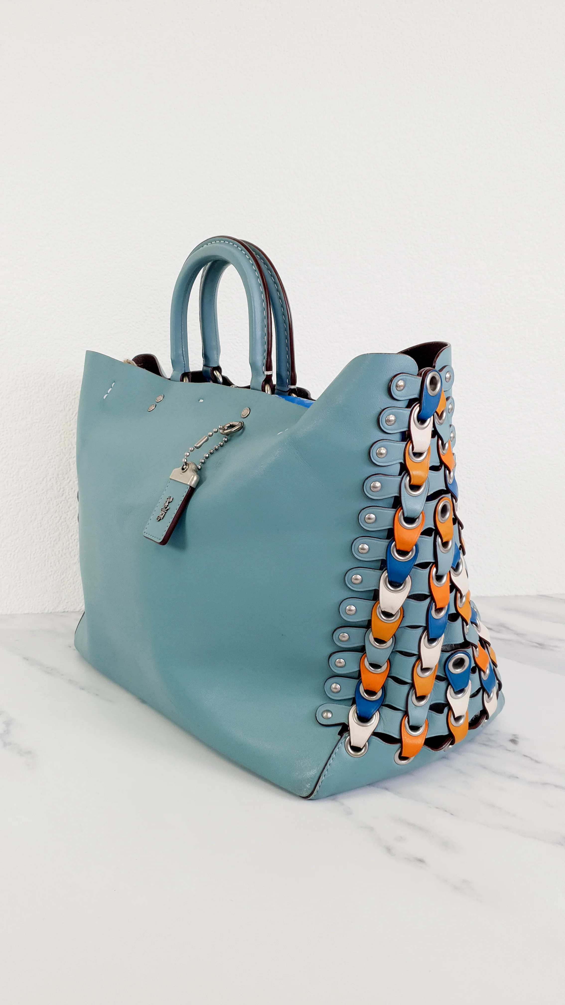 Coach 1941 Rogue Tote Bag With Links in Steel Blue Smooth Leather Handbag Shoulder Bag - Coach 86809 - Image 4