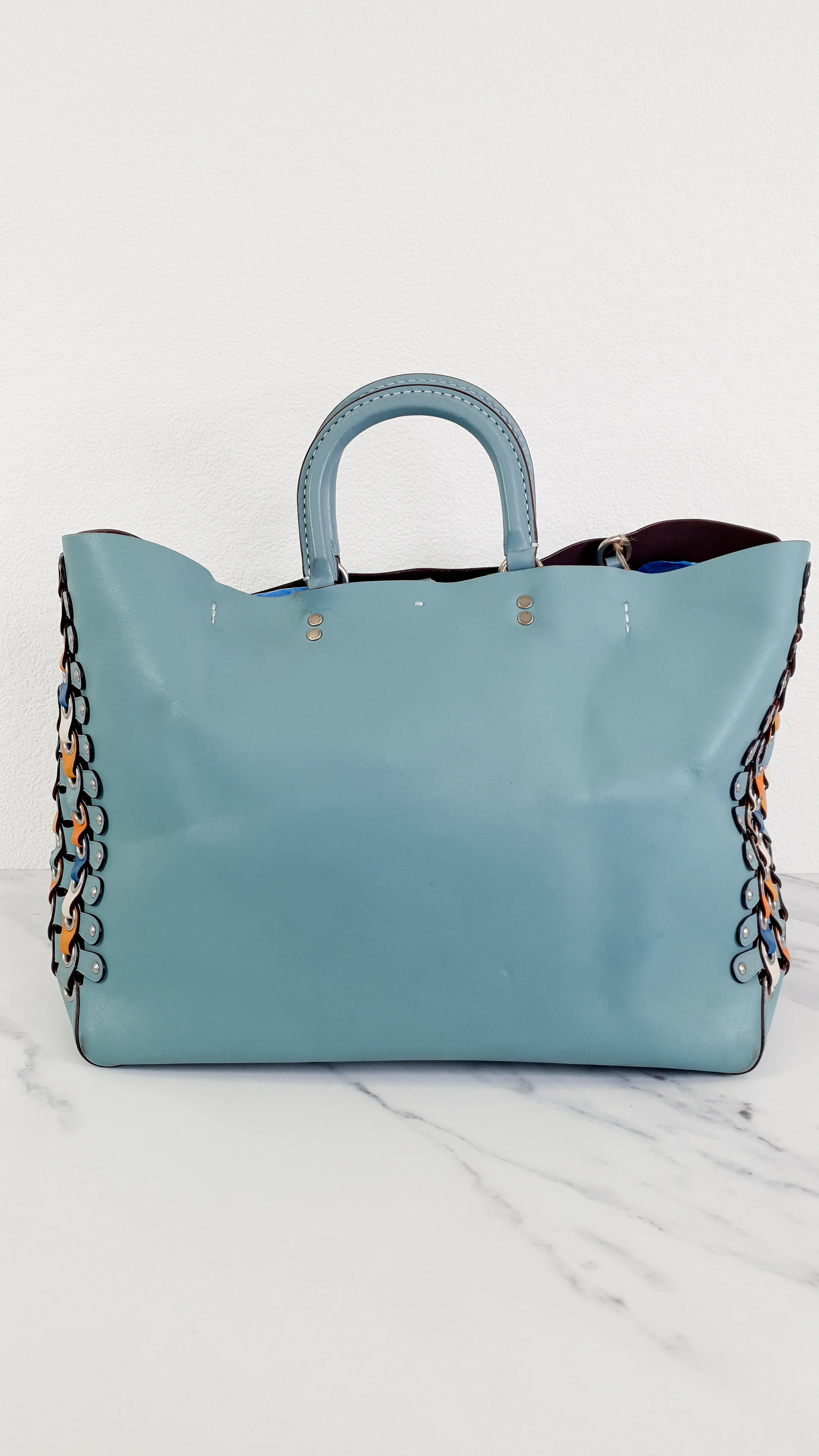 Coach 1941 Rogue Tote Bag With Links in Steel Blue Smooth Leather Handbag Shoulder Bag - Coach 86809 - Image 6