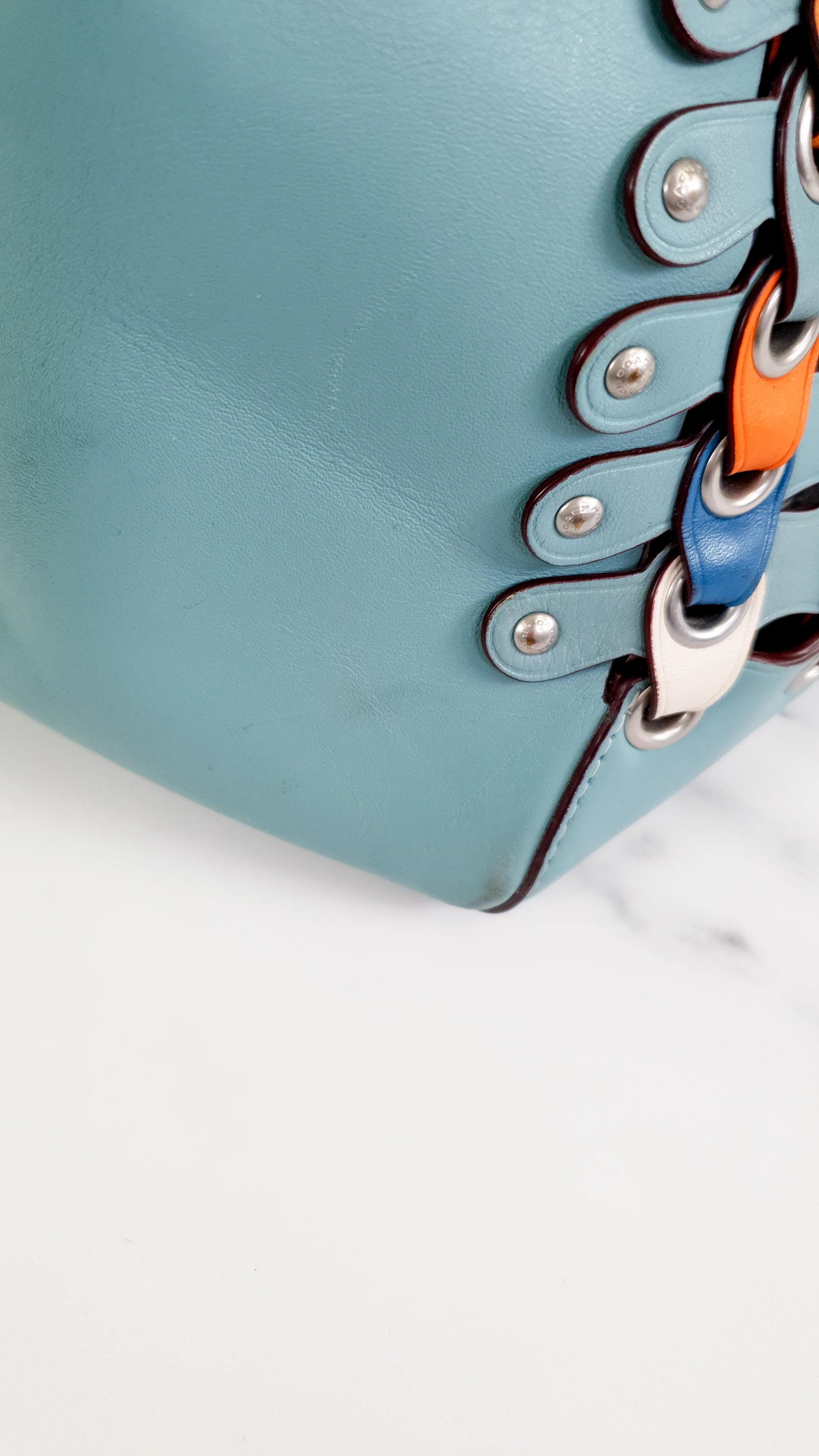 Coach 1941 Rogue Tote Bag With Links in Steel Blue Smooth Leather Handbag Shoulder Bag - Coach 86809 - Image 9