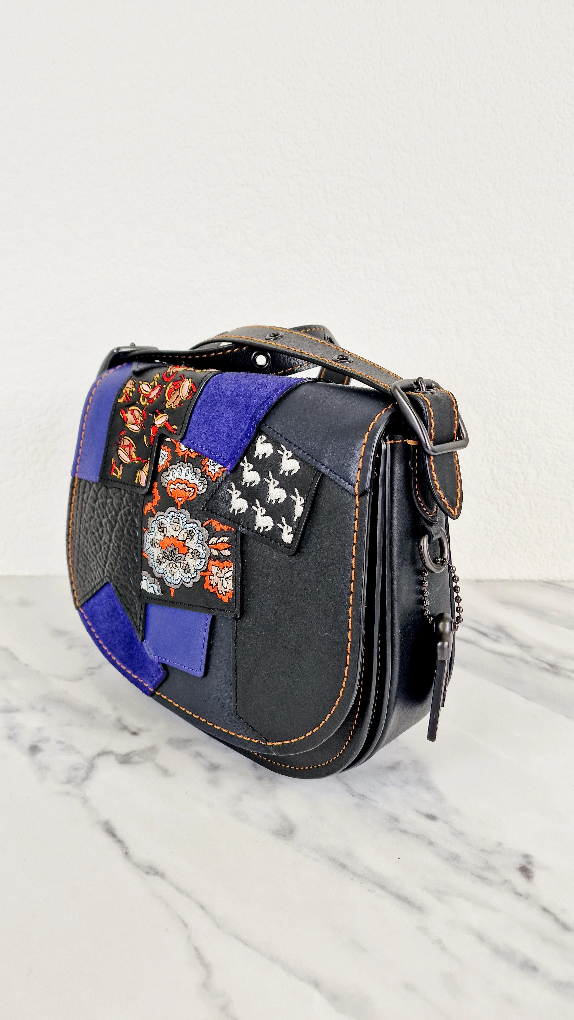 Coach 1941 Saddle 23 Bag in Black Smooth Leather with Patchwork Detail - Purple Orange Crossbody Shoulder Bag Coach 56639 - Image 2
