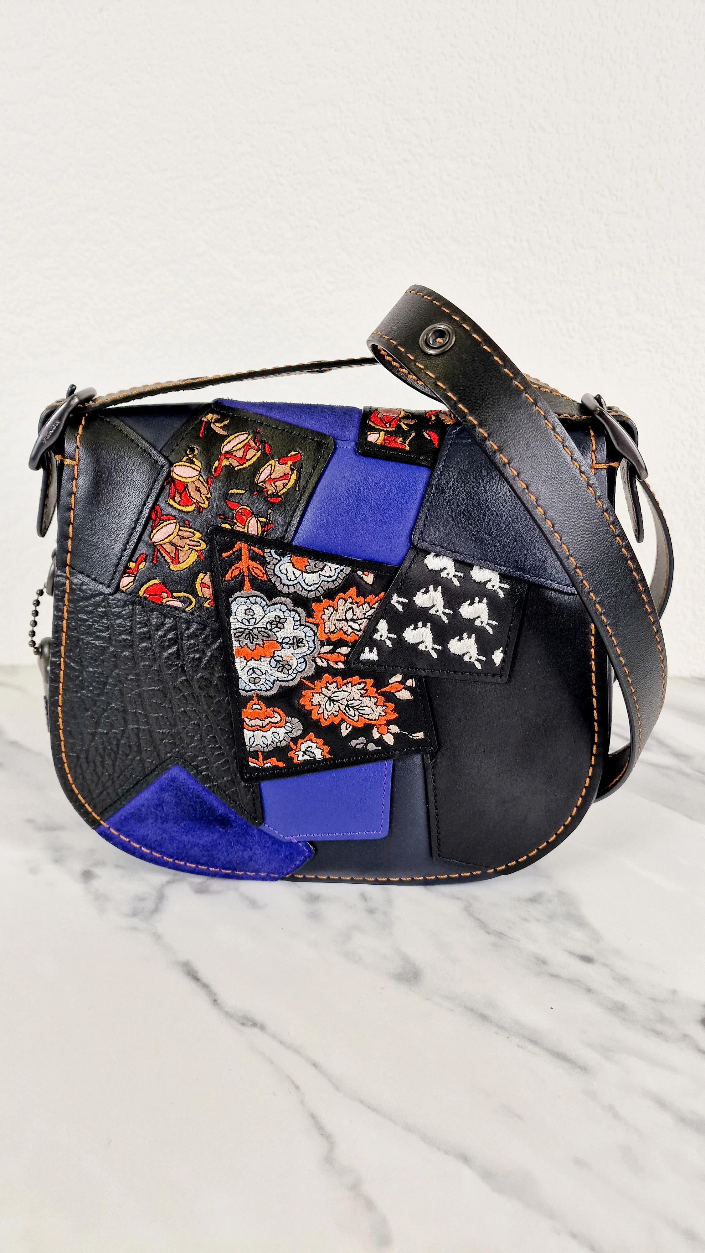 Coach 1941 Saddle 23 Bag in Black Smooth Leather with Patchwork Detail - Purple Orange Crossbody Shoulder Bag Coach 56639 - Image 4
