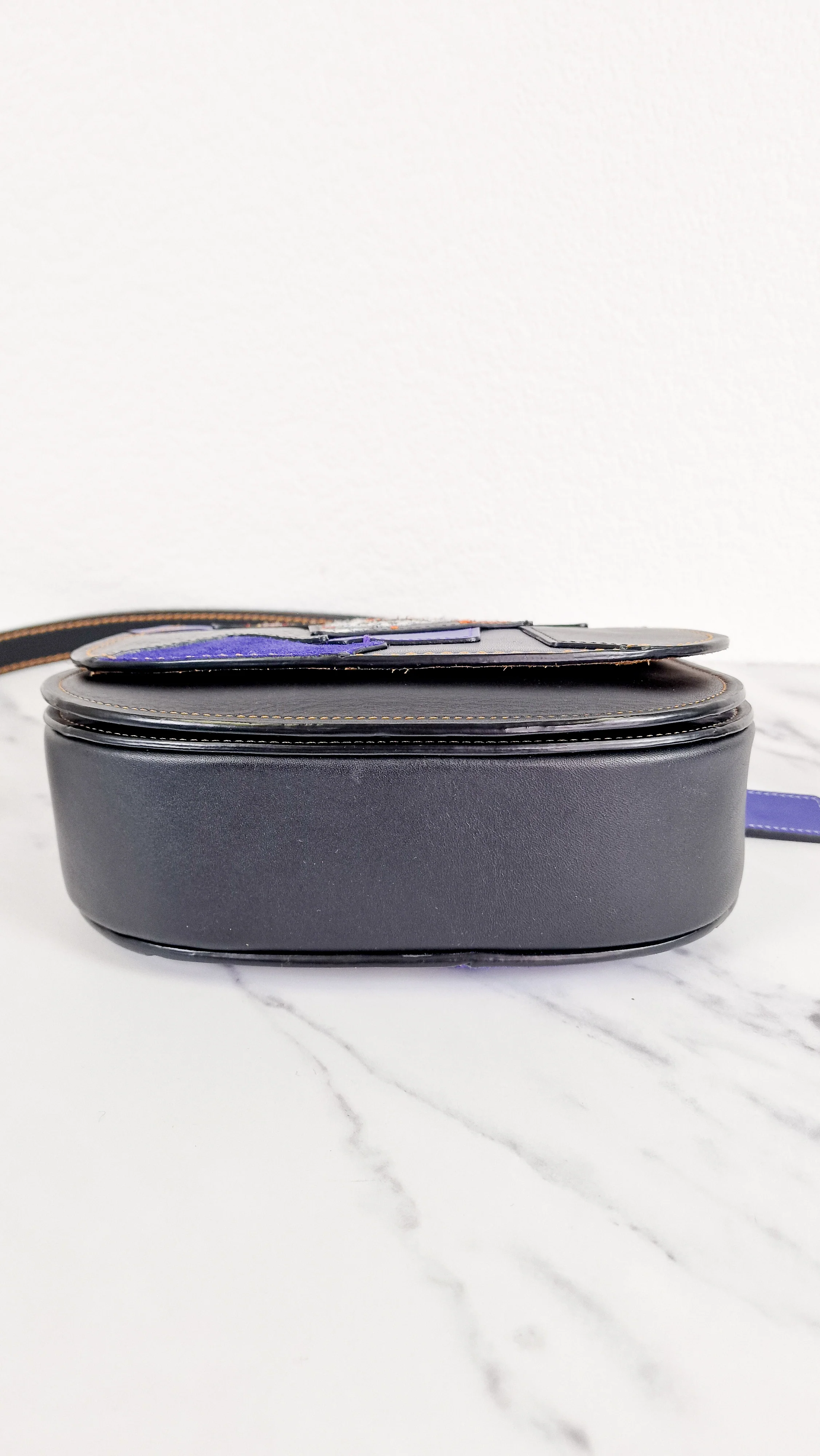 Coach 1941 Saddle 23 Bag in Black Smooth Leather with Patchwork Detail - Purple Orange Crossbody Shoulder Bag Coach 56639 - Image 6