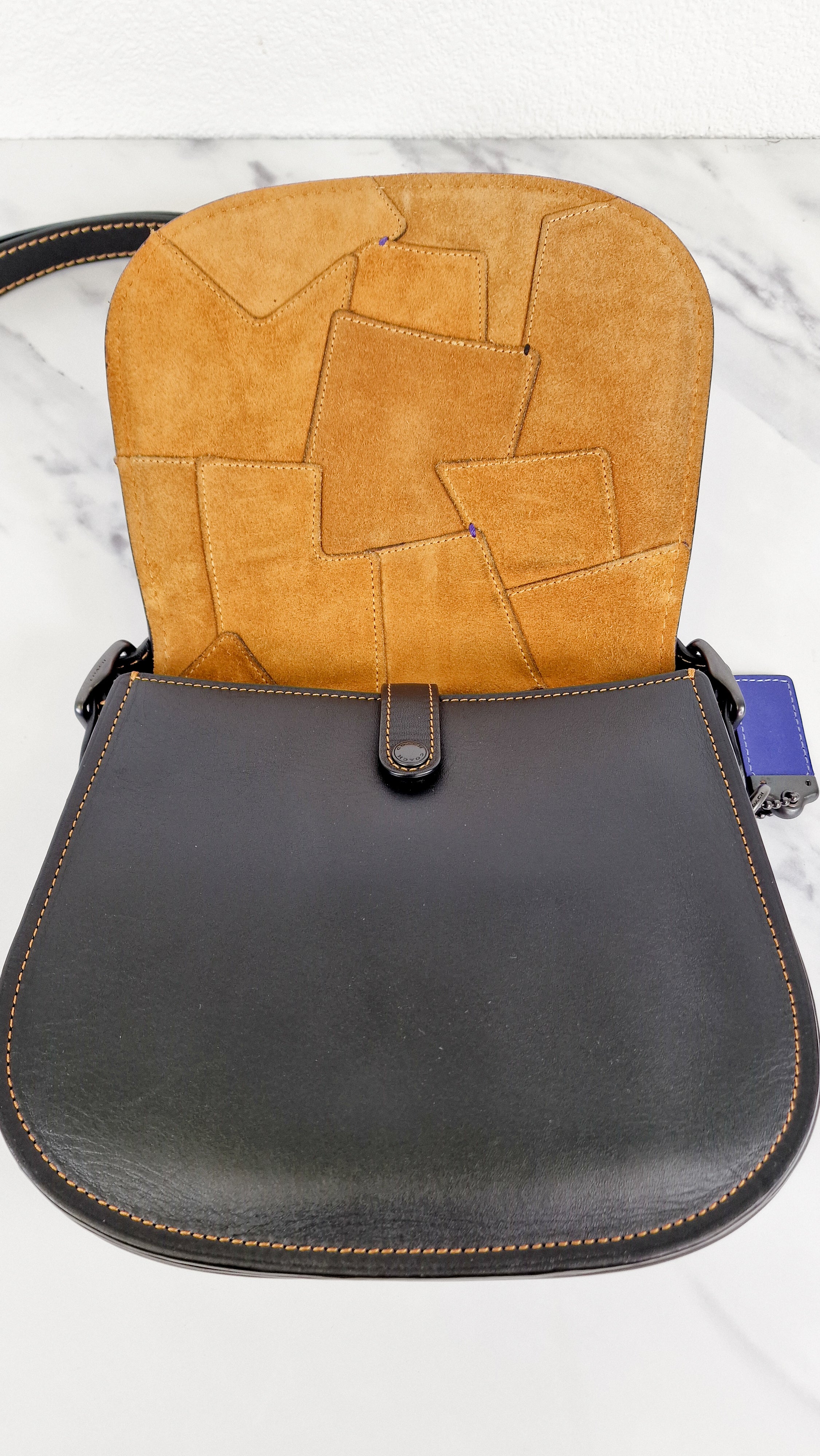 Coach 1941 Saddle 23 Bag in Black Smooth Leather with Patchwork Detail - Purple Orange Crossbody Shoulder Bag Coach 56639 - Image 7