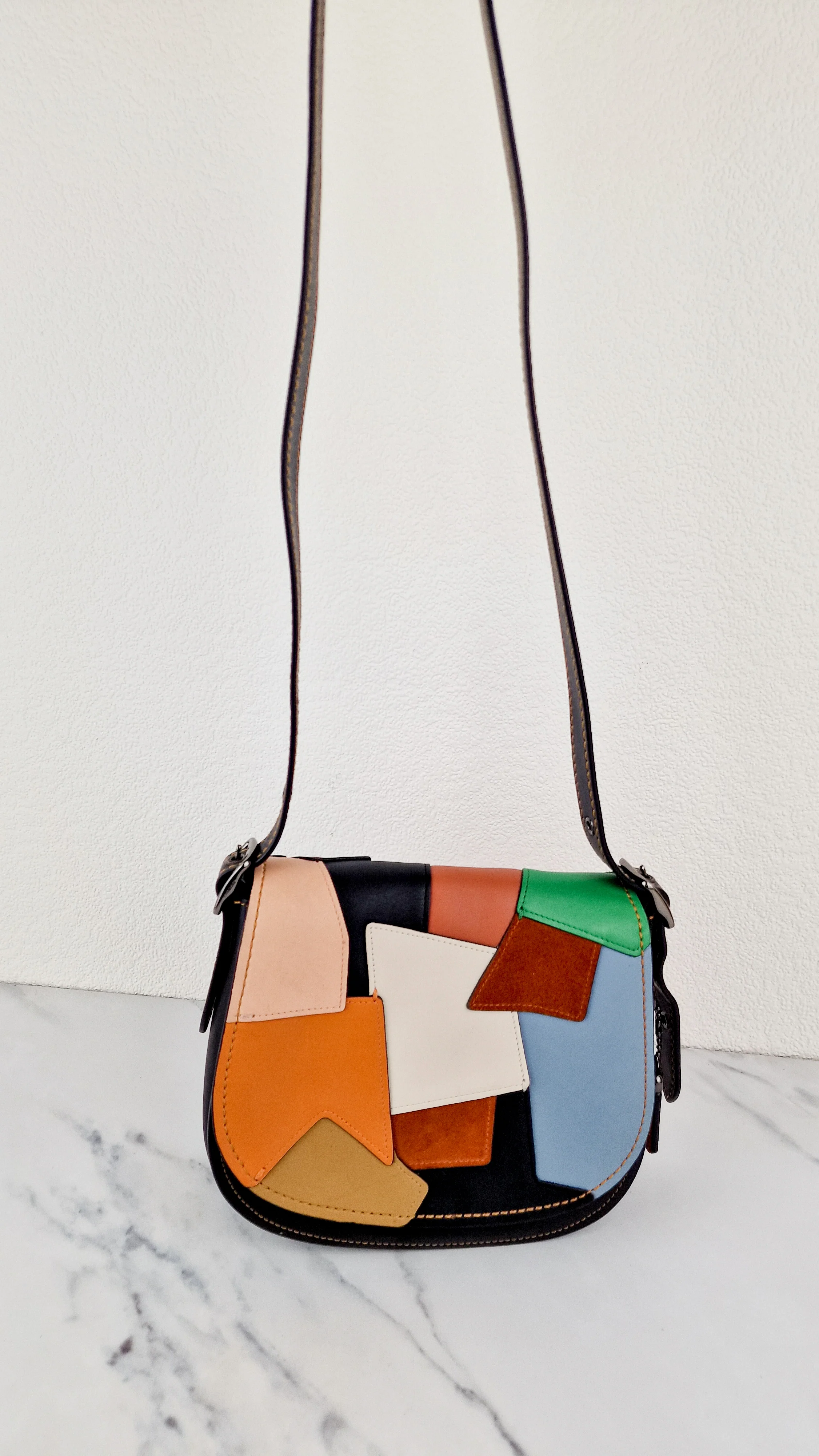 Coach 1941 Saddle 23 Bag in Black with Patchwork Orange Blue Green - Crossbody Shoulder Bag Coach 38482 - Image 13