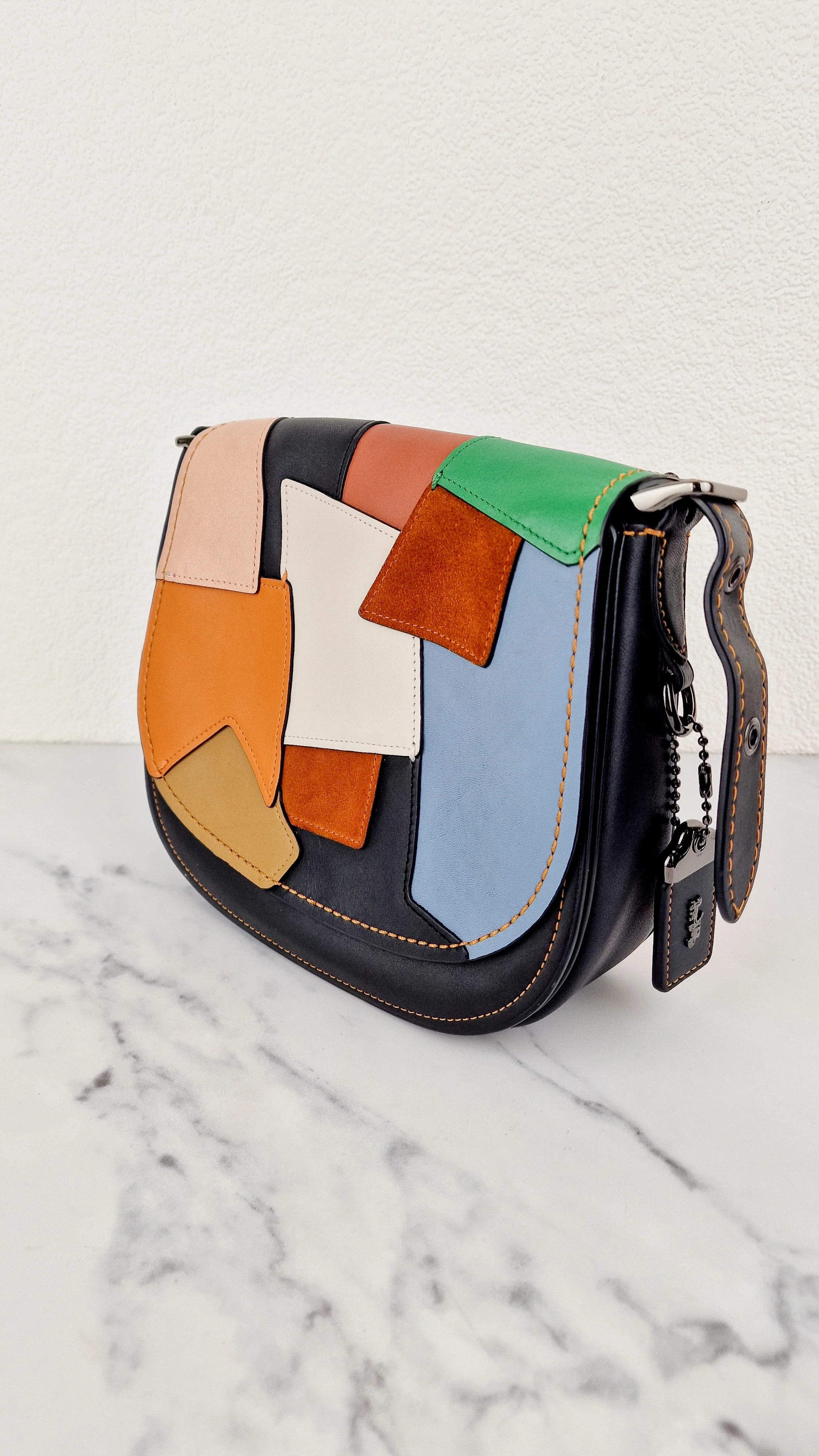 Coach 1941 Saddle 23 Bag in Black with Patchwork Orange Blue Green - Crossbody Shoulder Bag Coach 38482 - Image 2