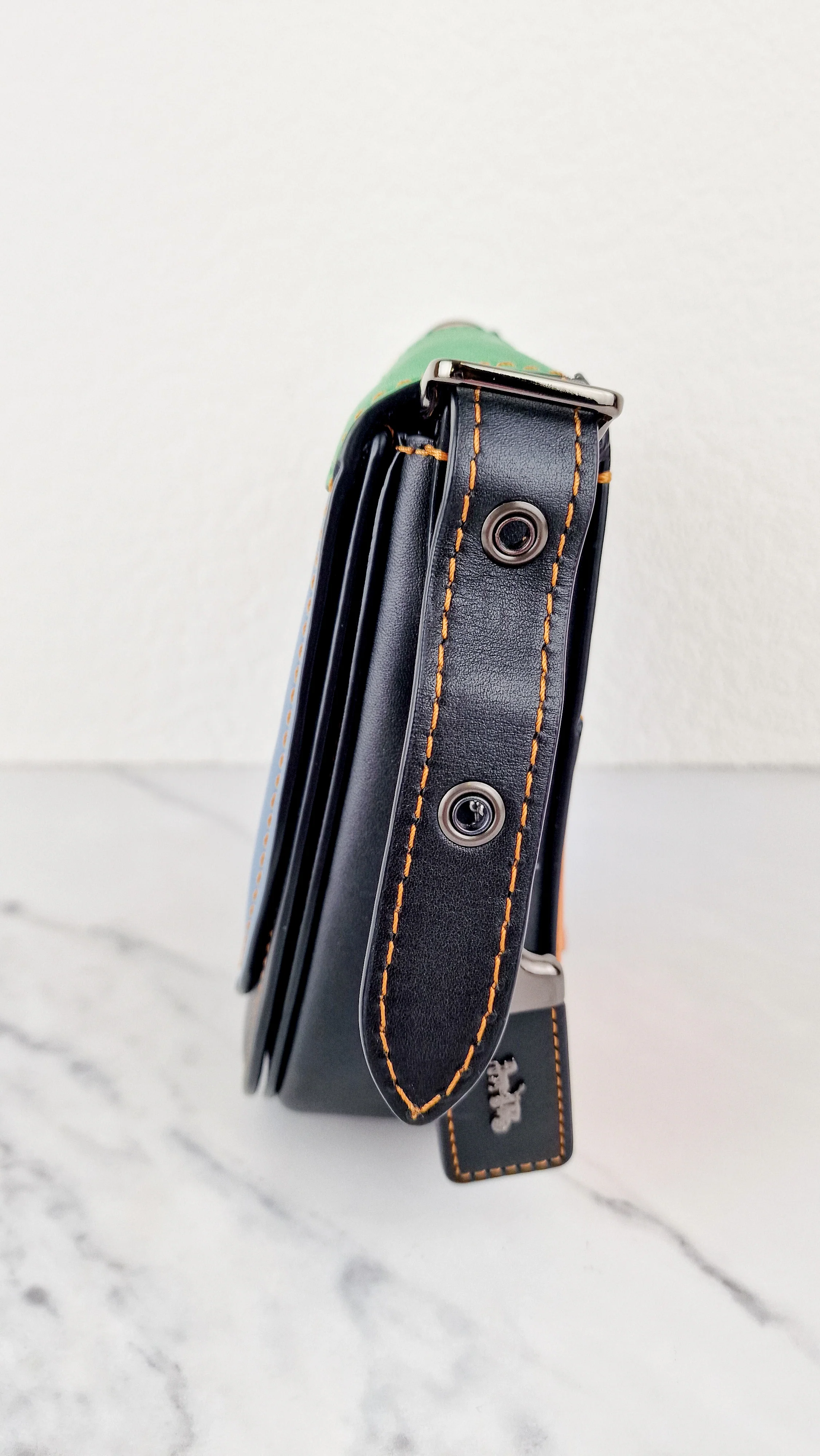 Coach 1941 Saddle 23 Bag in Black with Patchwork Orange Blue Green - Crossbody Shoulder Bag Coach 38482 - Image 3